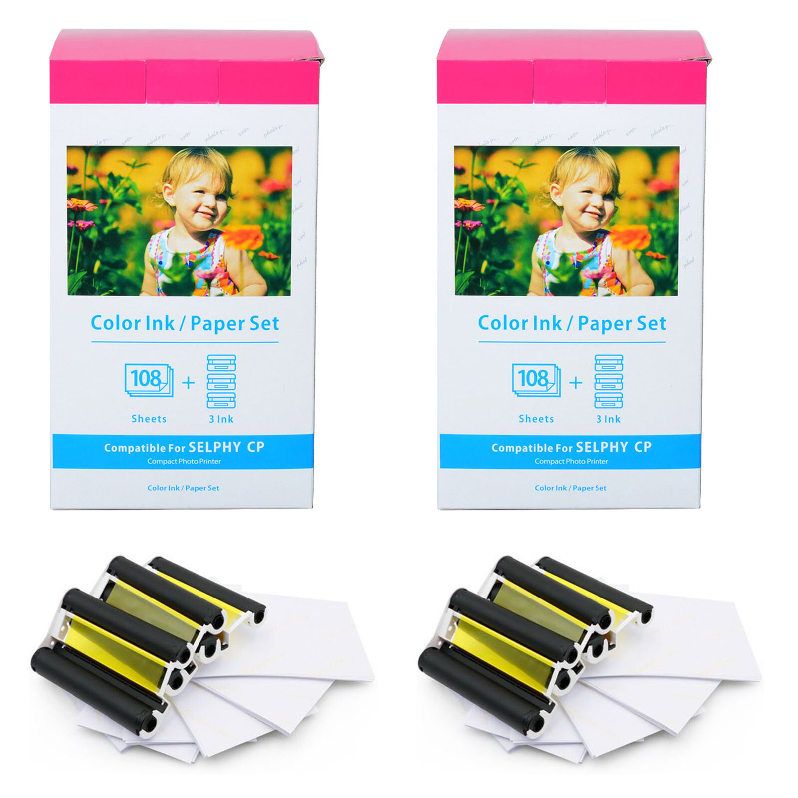 2X Fits Canon Selphy CP1300 KP-108IN Color Inks 3115B001 + 4X6 Photo Paper Set