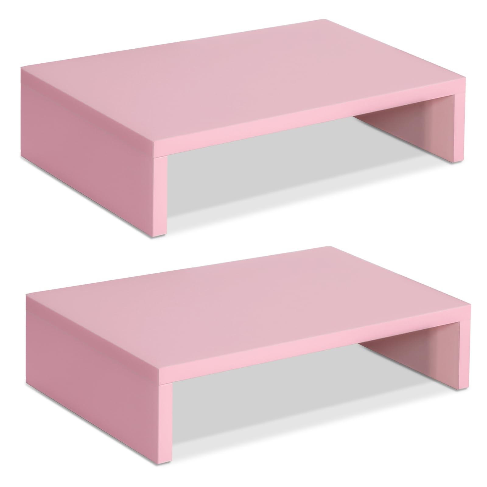Pink Monitor Stand Riser-2 Pack,Wood 2 Tier Adjustable Monitor Stand Dual Mon...