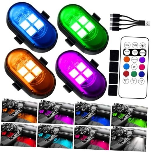Upgraded Wireless LED Lights for Car, Rechargeable Interior Car Lights 4pcs