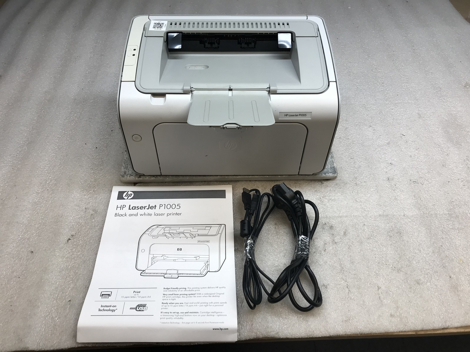 HP Laserjet P1005 Monochrome Laser Printer 69k Pg Ct w/ Toner & Cables