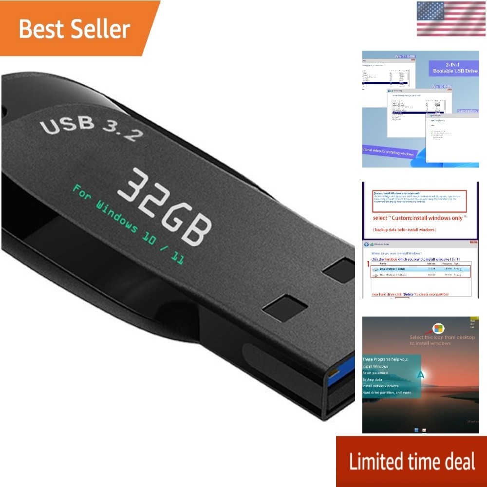 32GB - Bootable Windows 10&11, USB Driver 3.2 Gen for Install/Recovery Windows,
