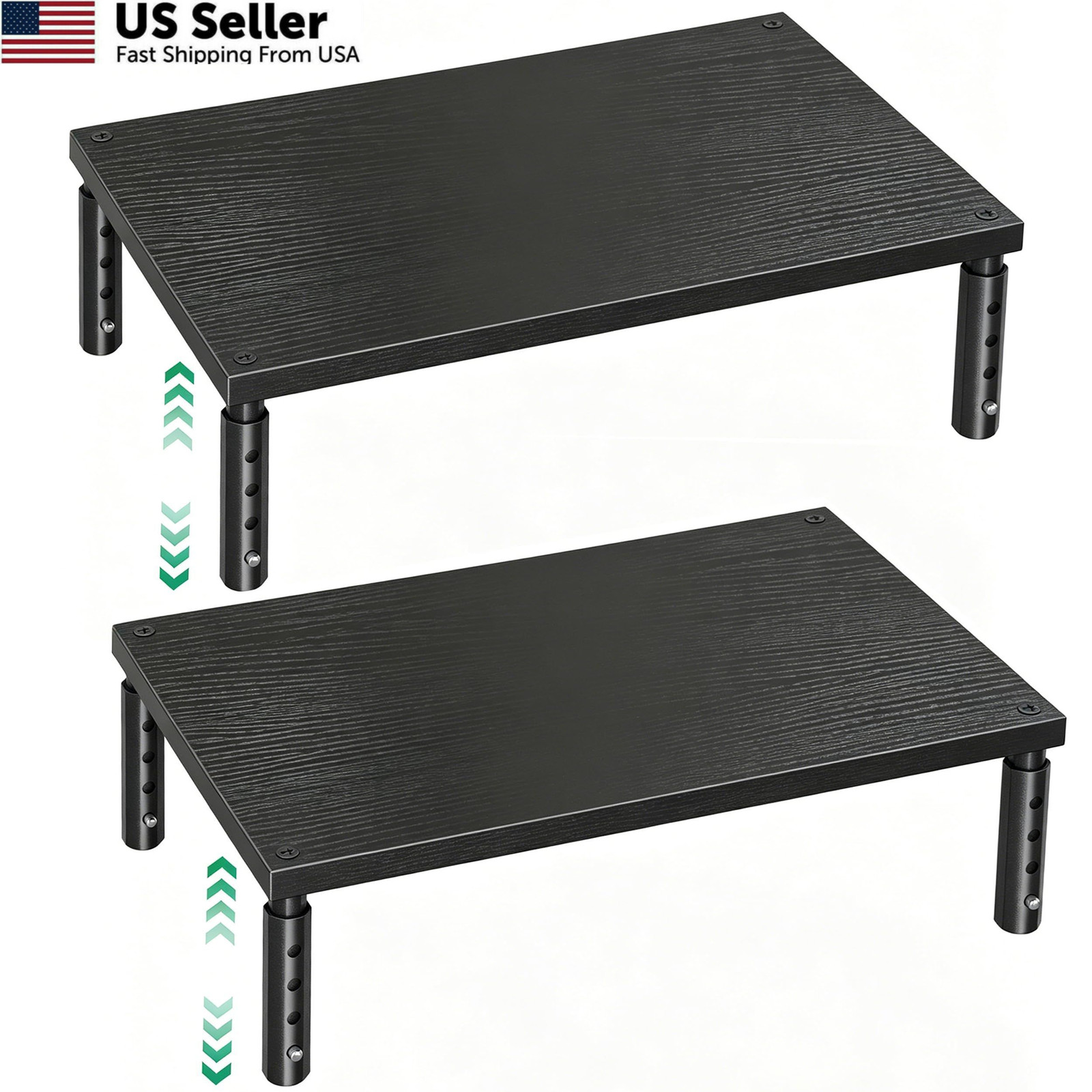 OPNICE Adjustable Monitor Stand Riser for Desk, Wood 1-tier, Black 2-Pack