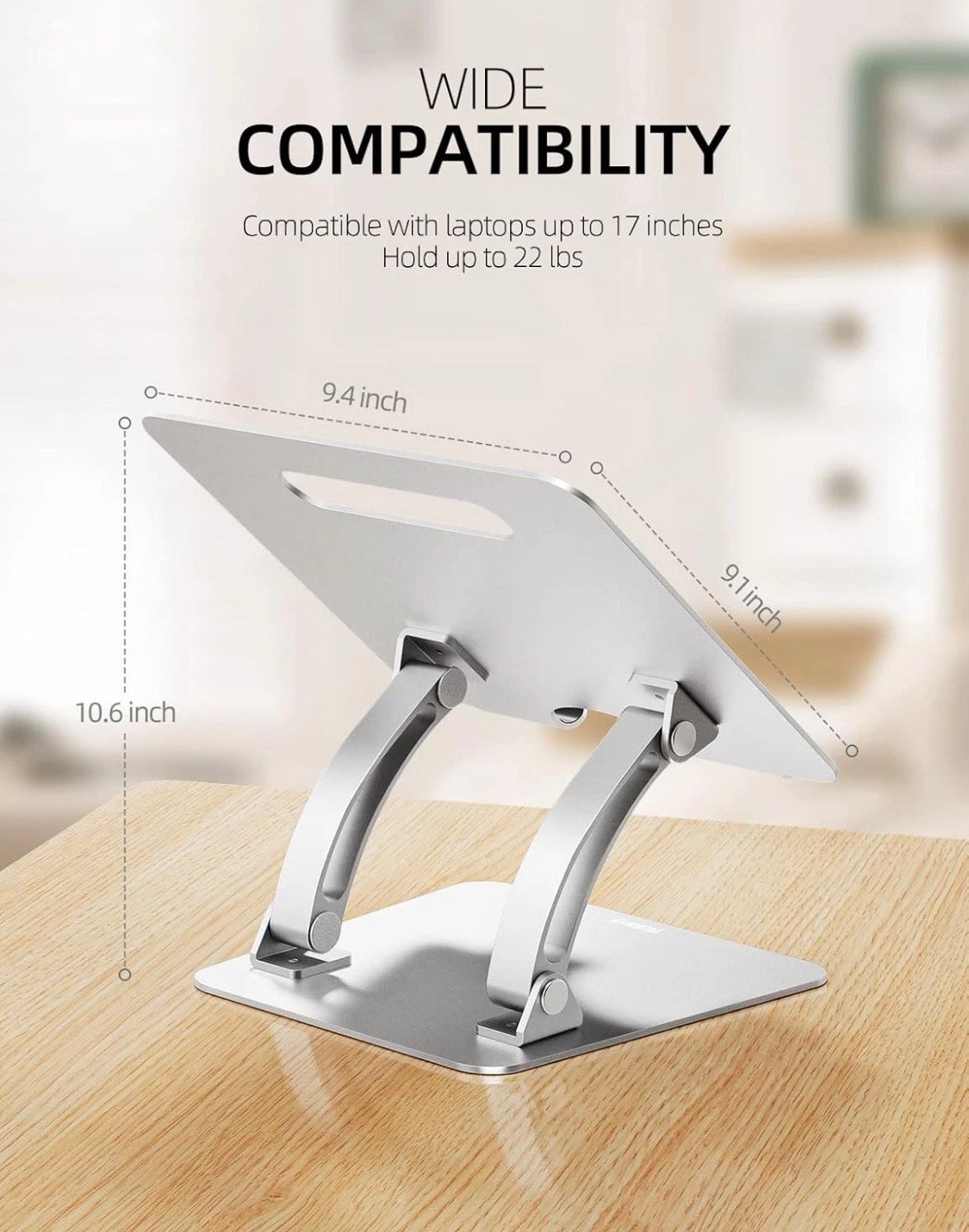 Nulaxy Fully Adjustable Laptop Stand for Desk, Dual Foldable A-Silver 