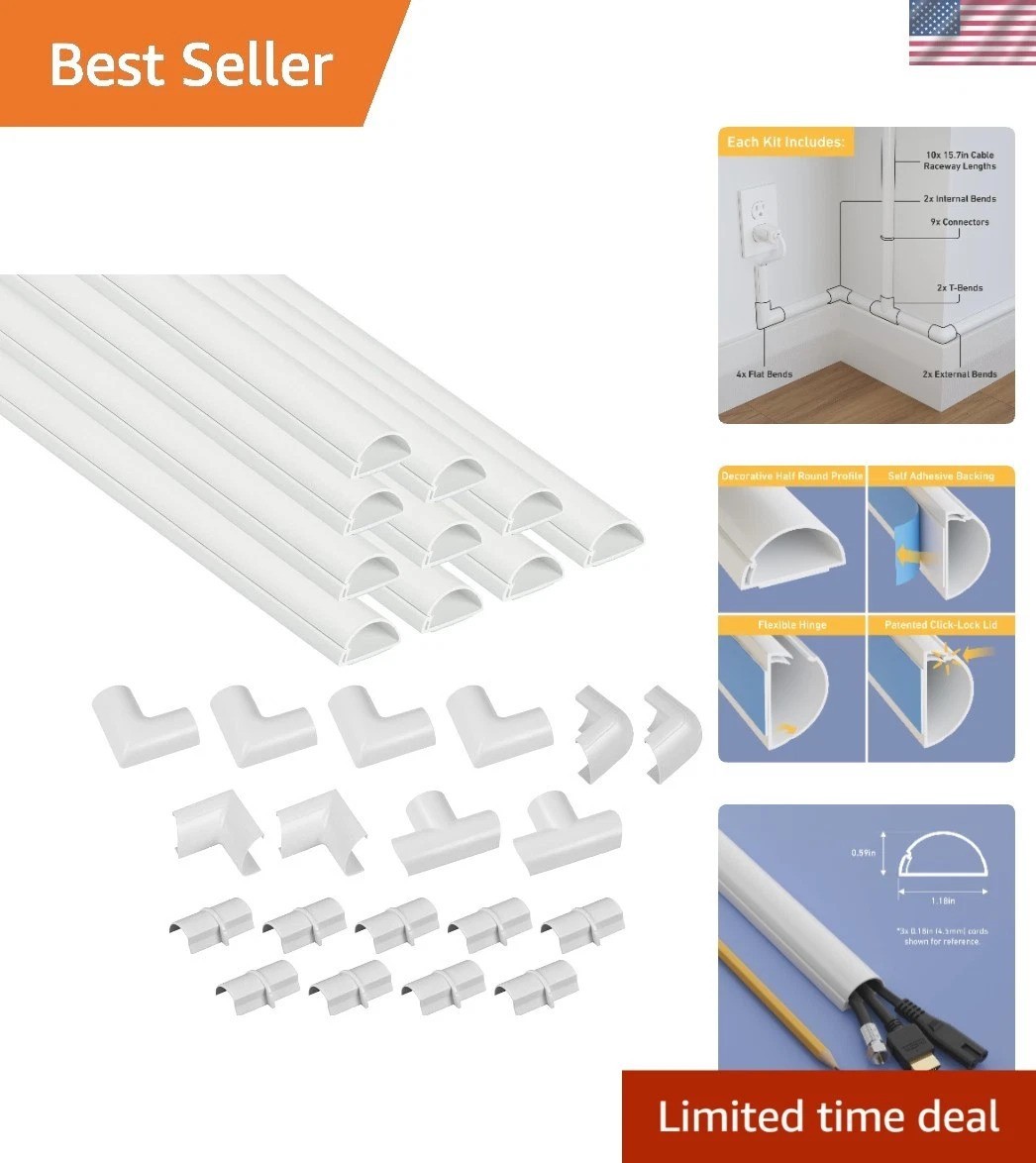 Self-Adhesive Cord Cover Kit 157in - Paintable Wire Hiders for Easy Installation