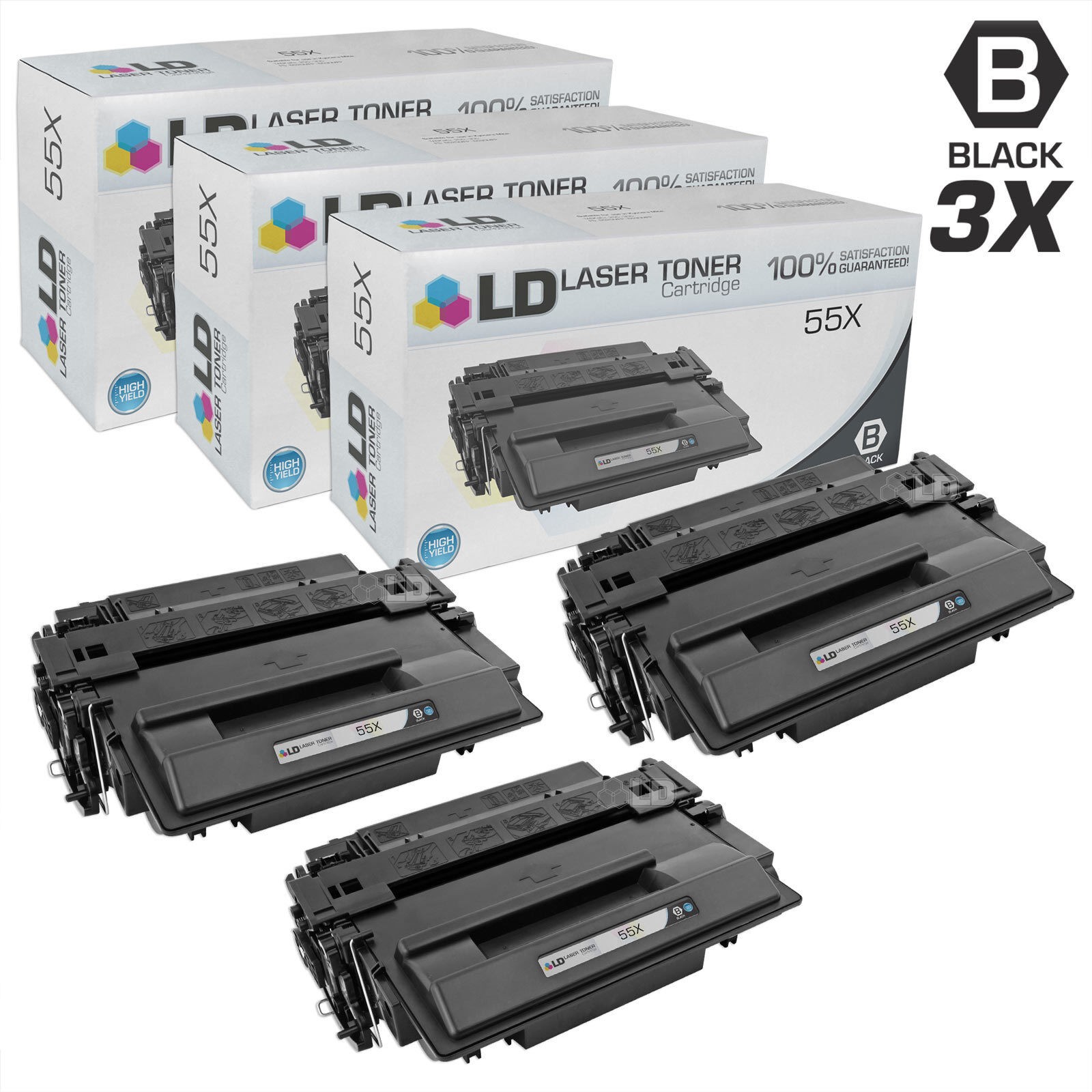LD 3 Pack CE255X 55X High Yield Black Toner Cartridge for HP P3015d P3015 M525dn
