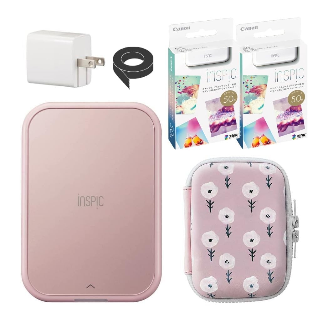 Canon iNSPiC PV-223 Smartphone Photo Printer Pink Set with 100 Sheets Paper