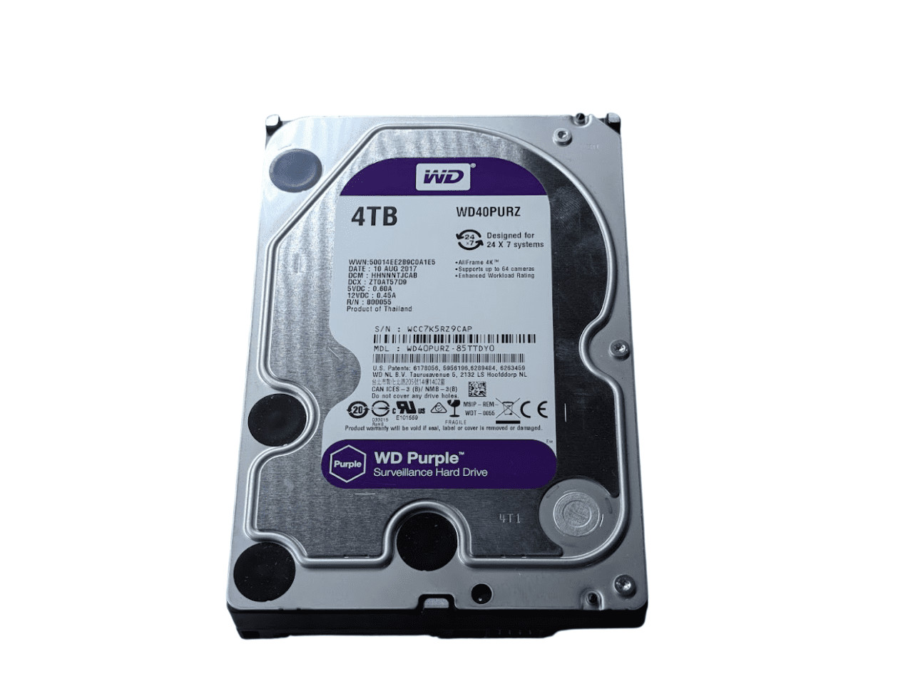 Western Digital 4TB WD40PURZ Purple SATA 6Gb/s 3.5" Hard Drive