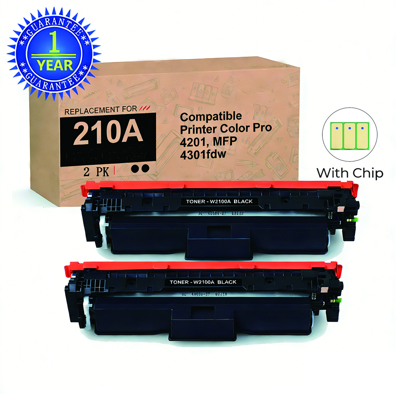 2PK Black Toner 210A W2100A Compatible with HP LaserJet 4201 MFP 4301fdn 4301fdw