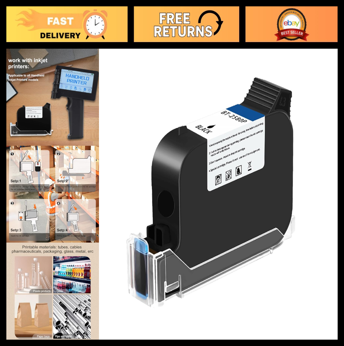 42ml Quick-Dry Ink Cartridge for Portable Handheld Mini Inkjet Printer - Black