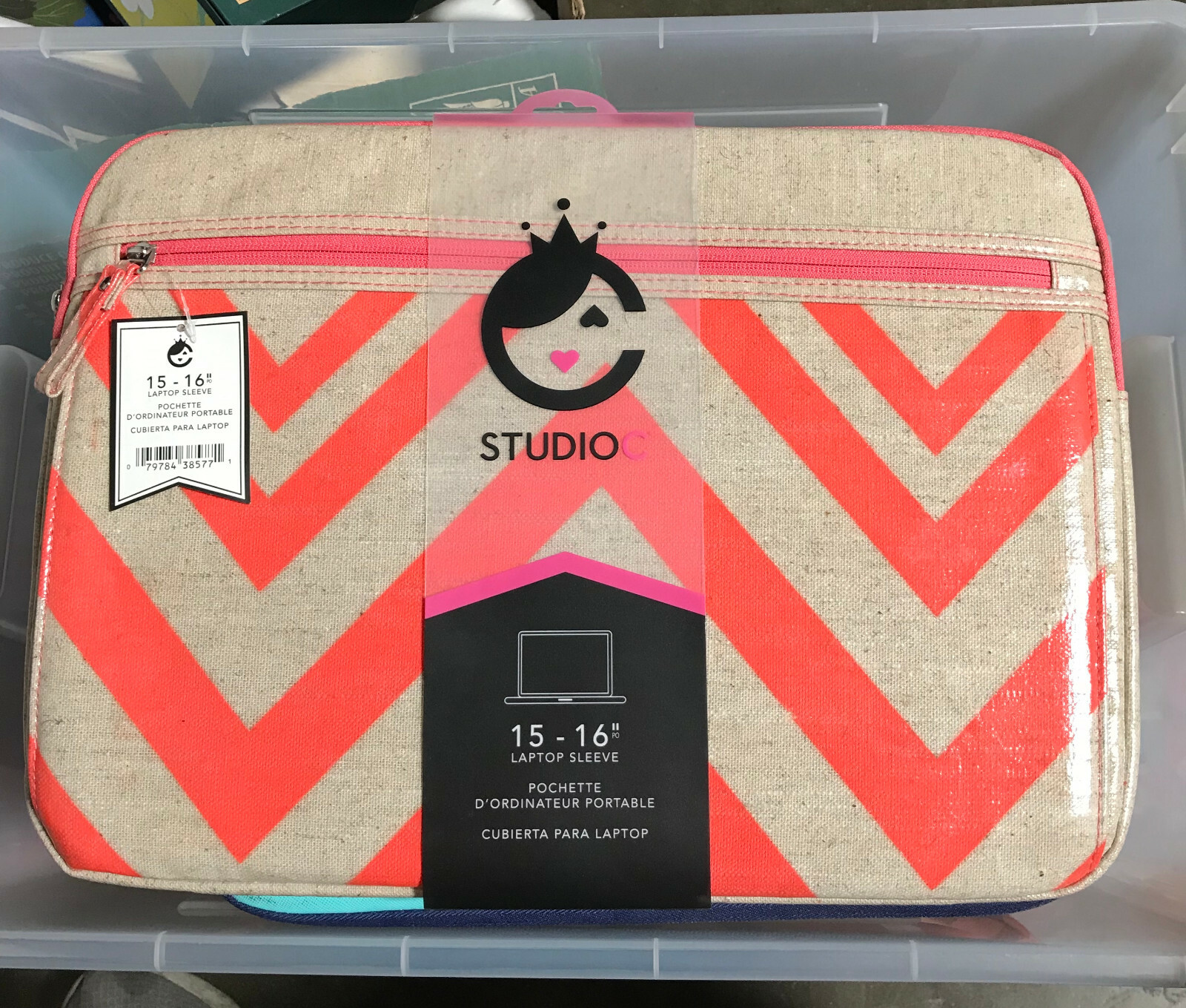 Studio C Chevron & On 15"-16" Laptop Sleeve Case Coral Linen NEW