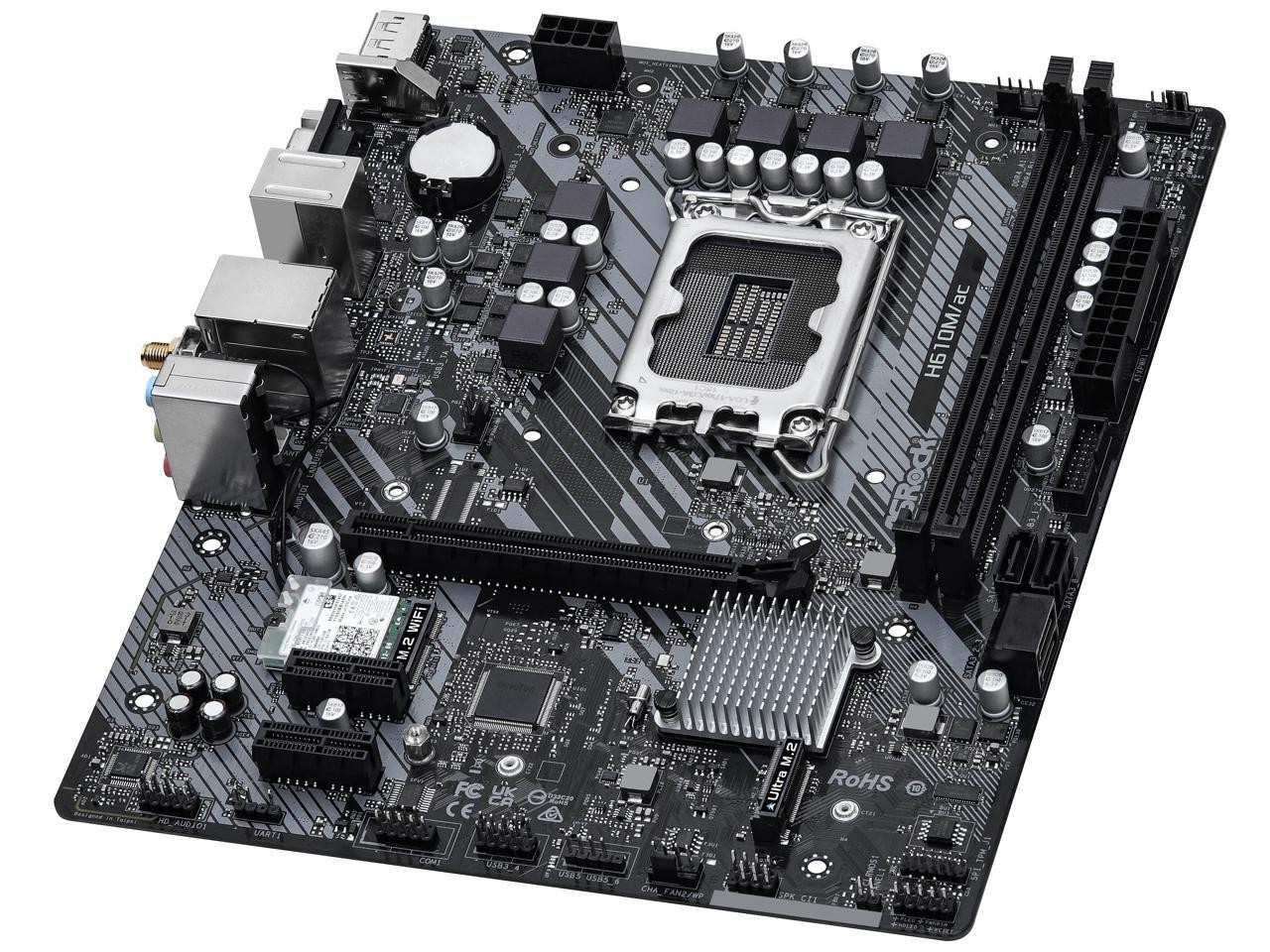 ASRock H610M/ac Intel LGA 1700 (14th/13th/12th Gen) mATX Motherboard (DDR4, PCIe