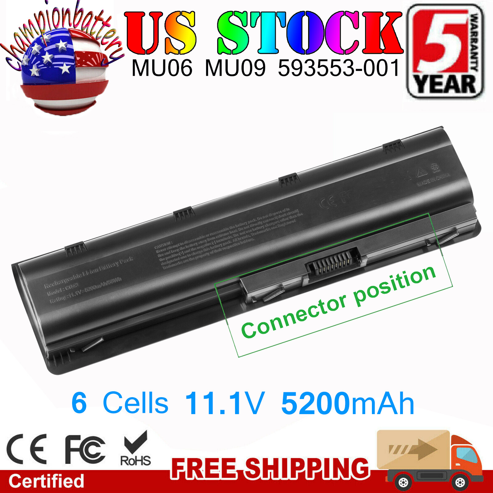 Long Life Notebook Laptop Battery 593553-001 for HP MU06 MU09 SPARE 593554-001