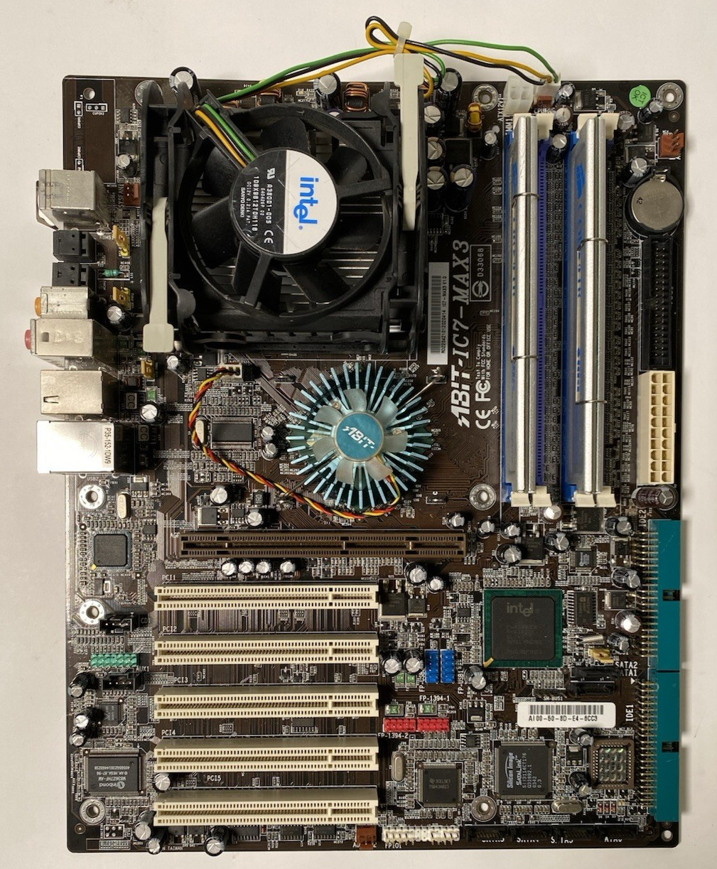 Vintage Abit IC7 Max3 Motherboard Bundle (CPU, RAM) - TESTED WORKING *READ*