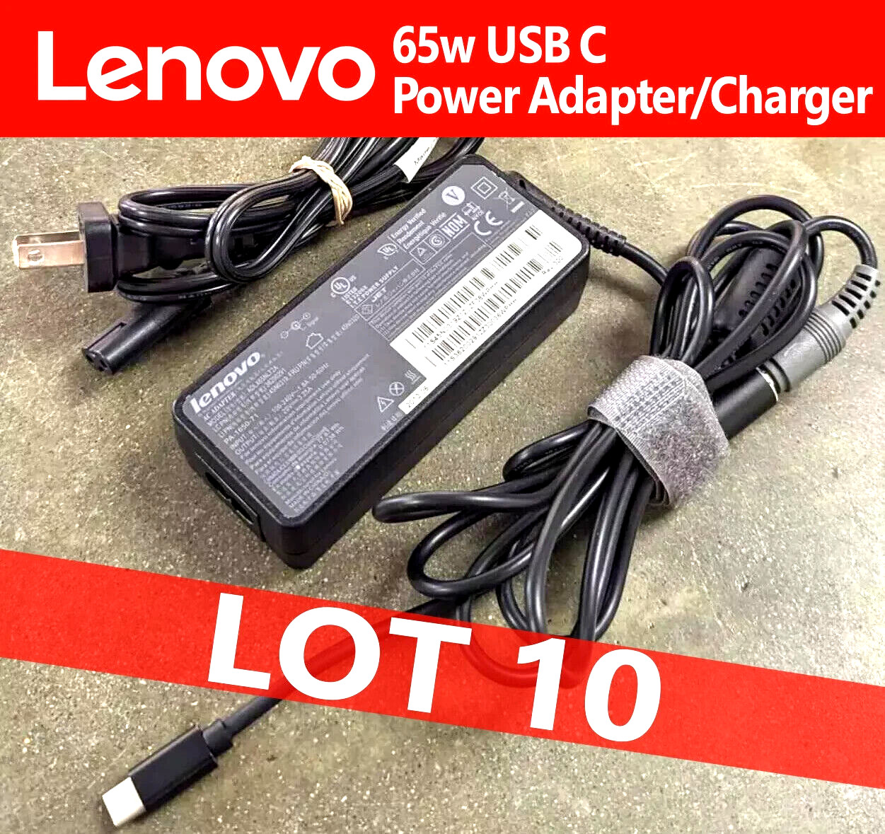 LOT 10 Lenovo 65W USB Type-C Laptop Charger Power Adapter ADLX65YLC3A