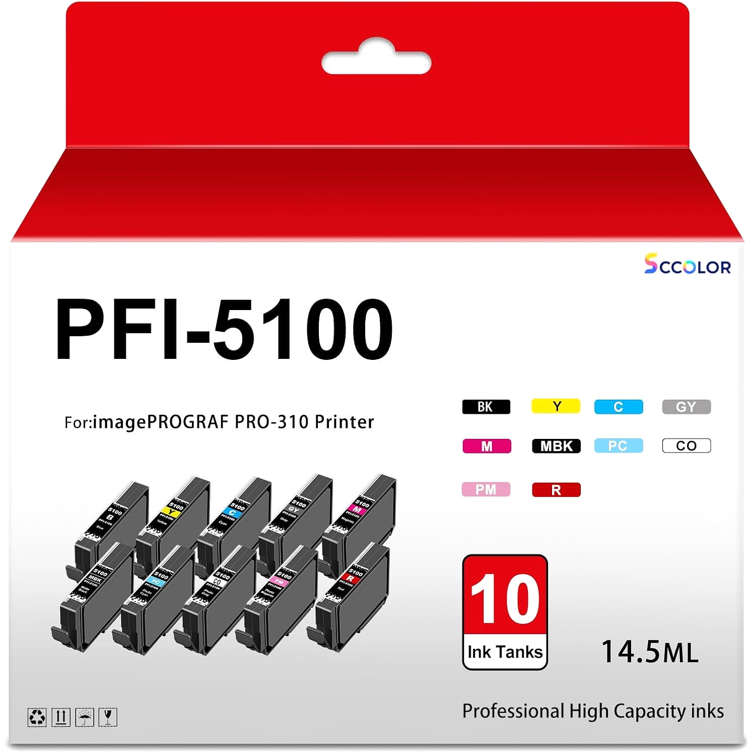 PFI5100 Series Ink Cartridge 10-Pack for Canon imagePROGRAF PRO-310 Lucia Pro II