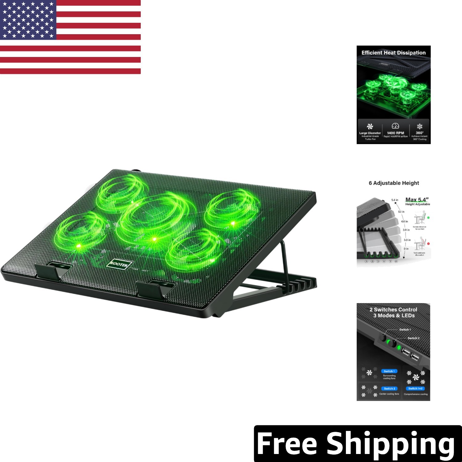 Laptop Cooling Pad with Whisper-Quiet Operation & USB Hub - For 12-17" Laptops