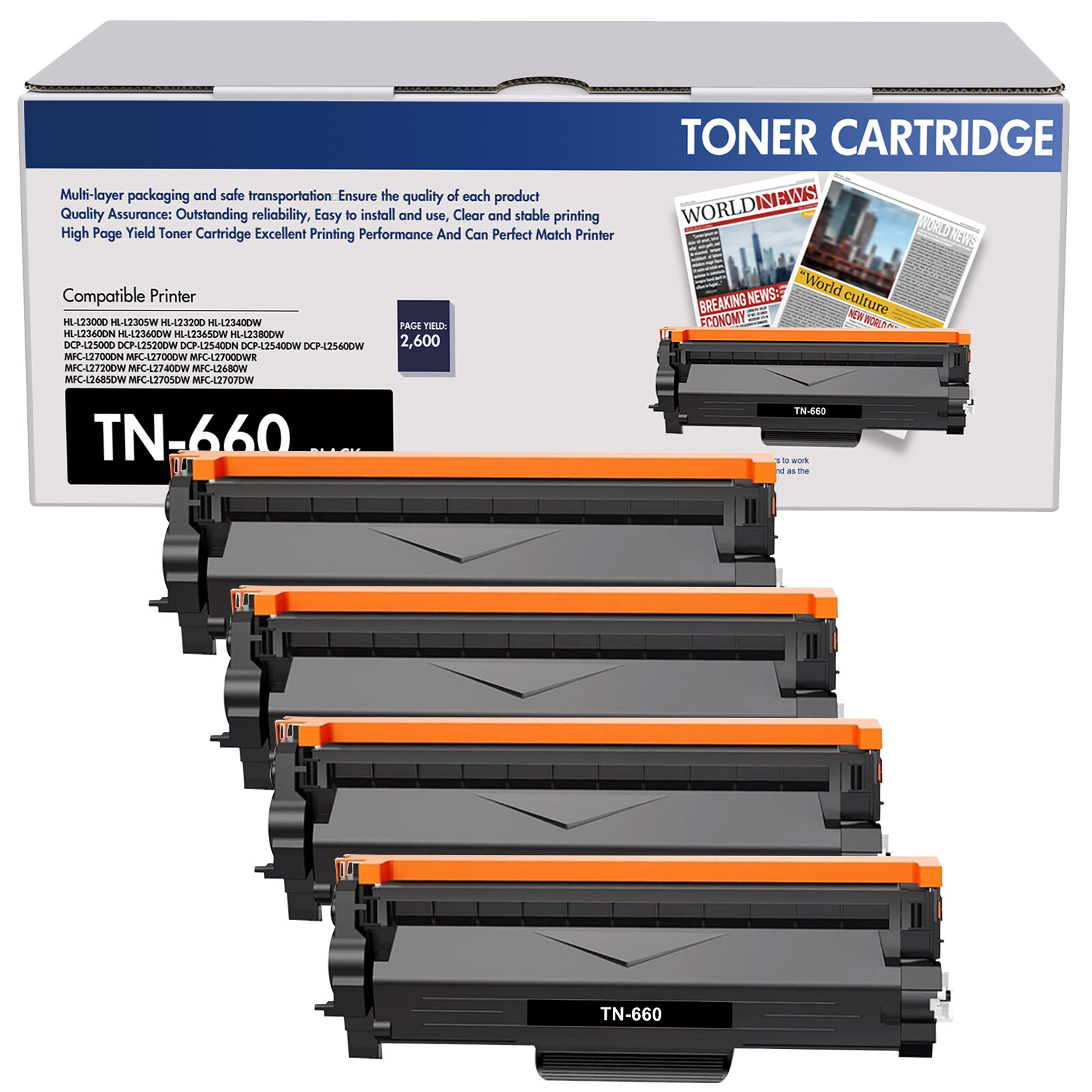 4PK TN660 TN630 Toner Cartridge For Brother HL-L2340DW DCP-L2540DN MFC-L2700DW