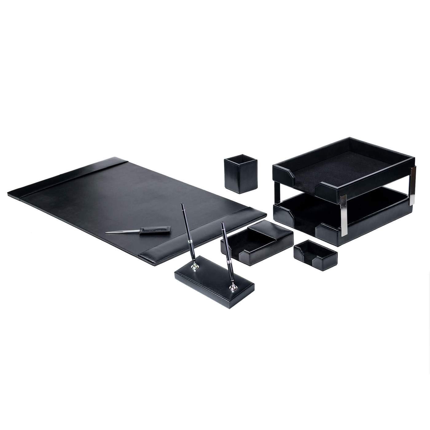 Desk Pad 9 Piece Bonded Leather Luxury Organization Set Black D1409 Dacasso