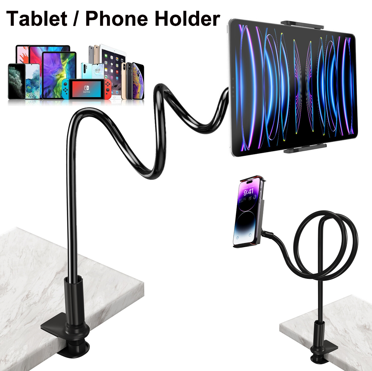 Floor Stand Gooseneck Holder-Universal Mount For iPad/Tablet/iPhone360 Rotation