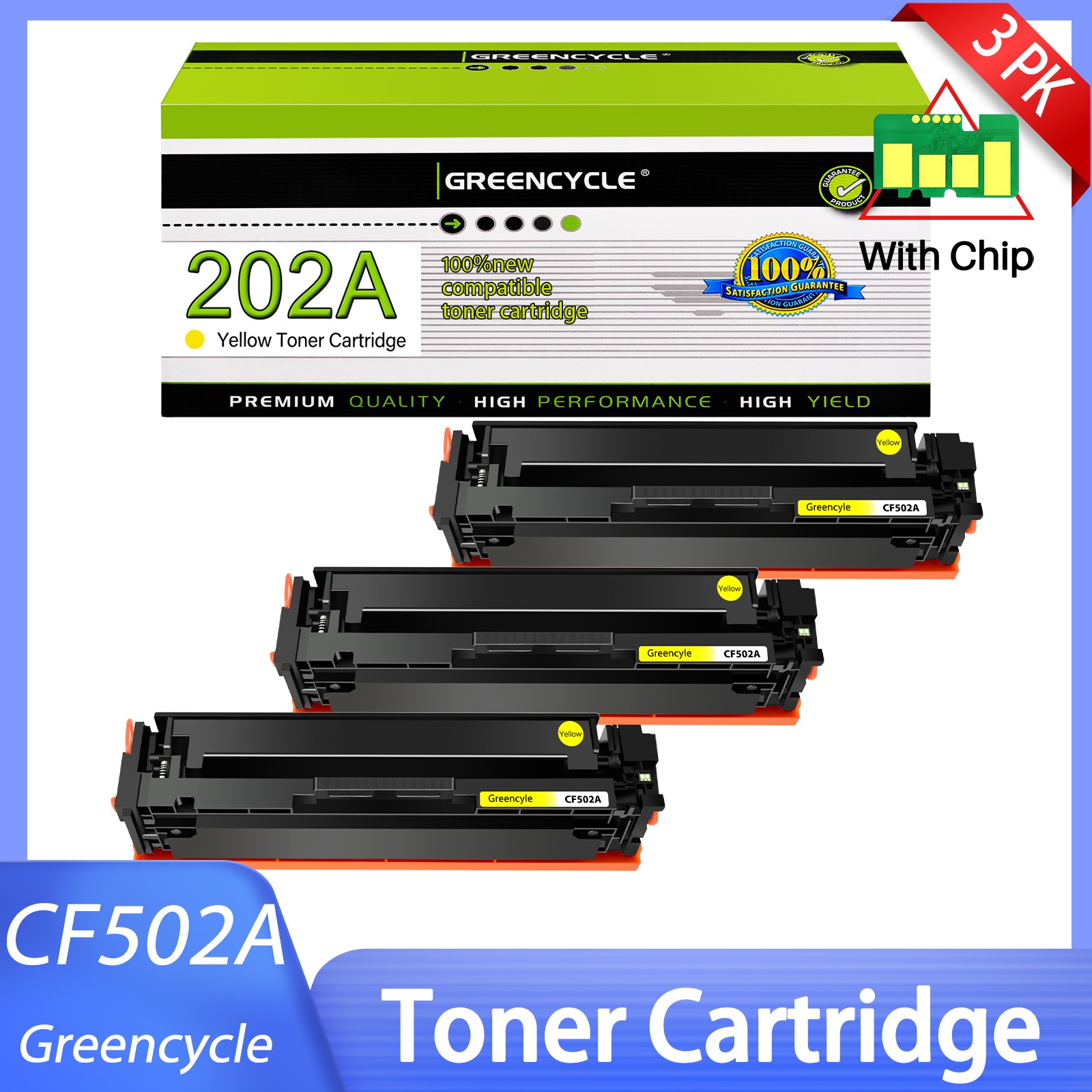 3PK YL CF502A Toner Cartridge For HP Color LaserJetPro M280nw M281fdn M281dw
