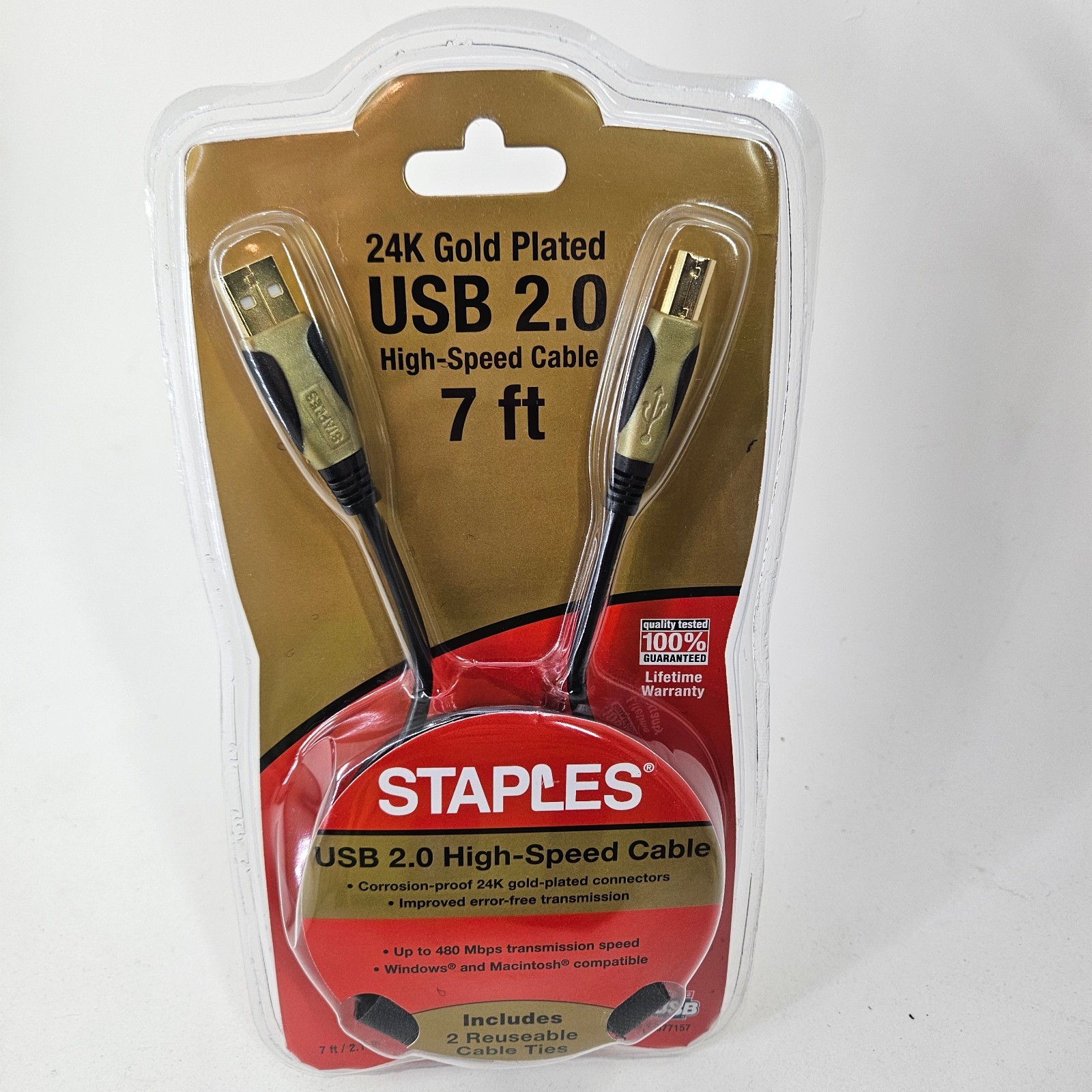 BRAND NEW Staples 24K Gold Plated USB 2.0 High-Speed Cable 7ft