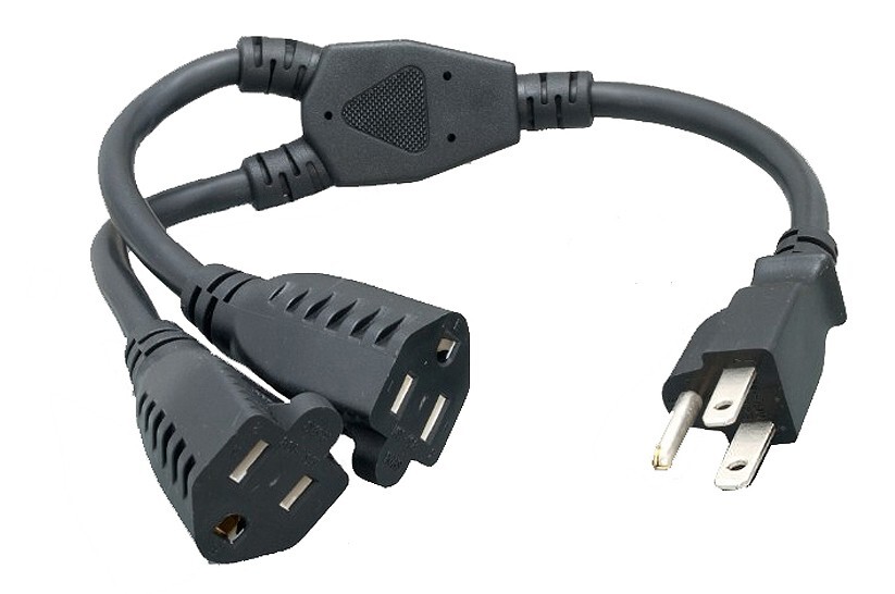 1 In 2 Out AC Power Cord Splitter - AC Outlet Splitter Cord