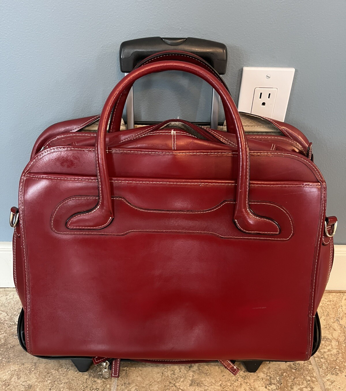 McKlein Willow Brook Leather Detachable-Wheeled Briefcase Red - Good Condition