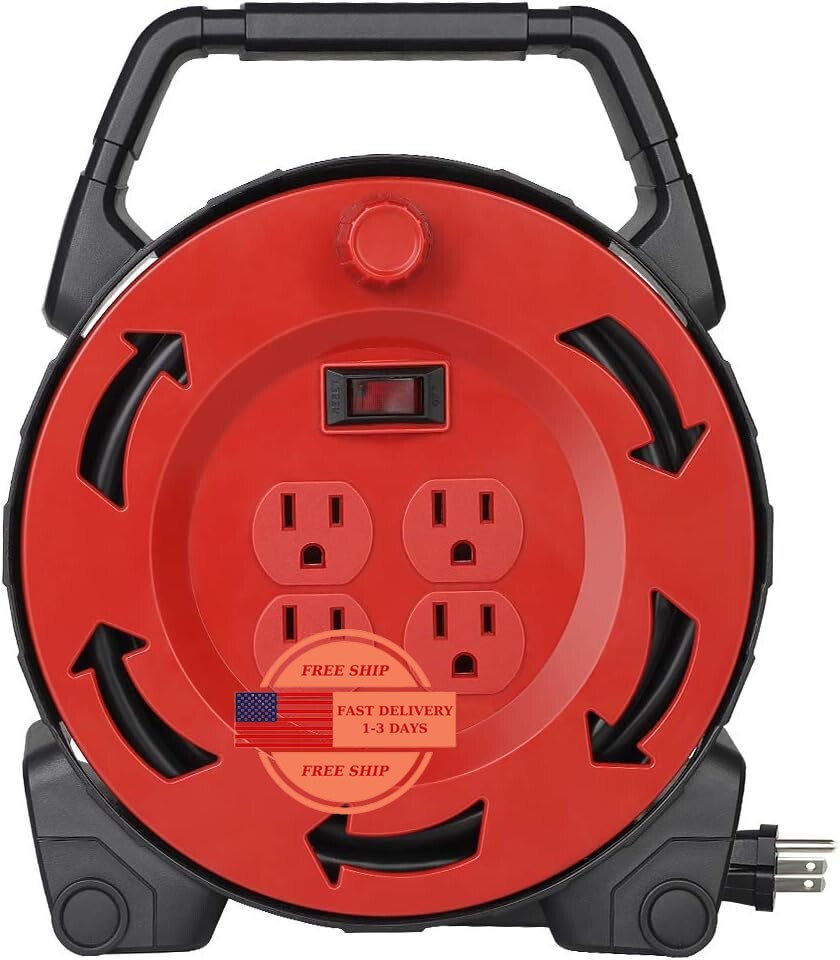 Carrete de cable de extensión con cable de alimentación de 30 pies, enrollable a