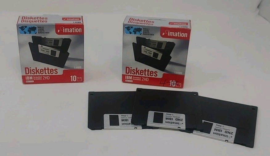 New/Sealed Genuine Imation IBM Formatted 2HD 1.44MB Diskettes (10 Pack) Add 3 OB