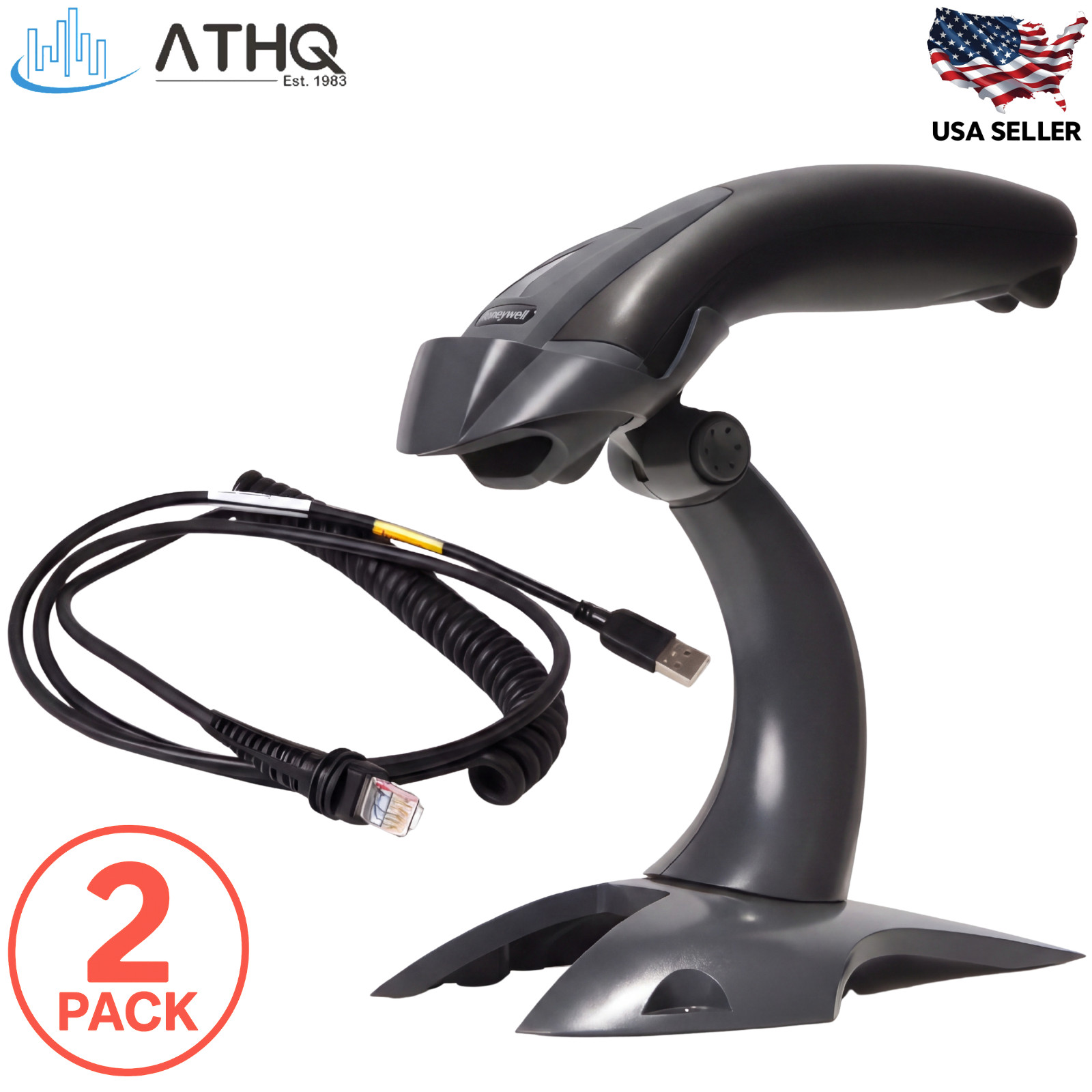 2 PACK Honeywell Voyager 1200G 1D Laser Barcode Scanner USB w/Stand Wired NEW