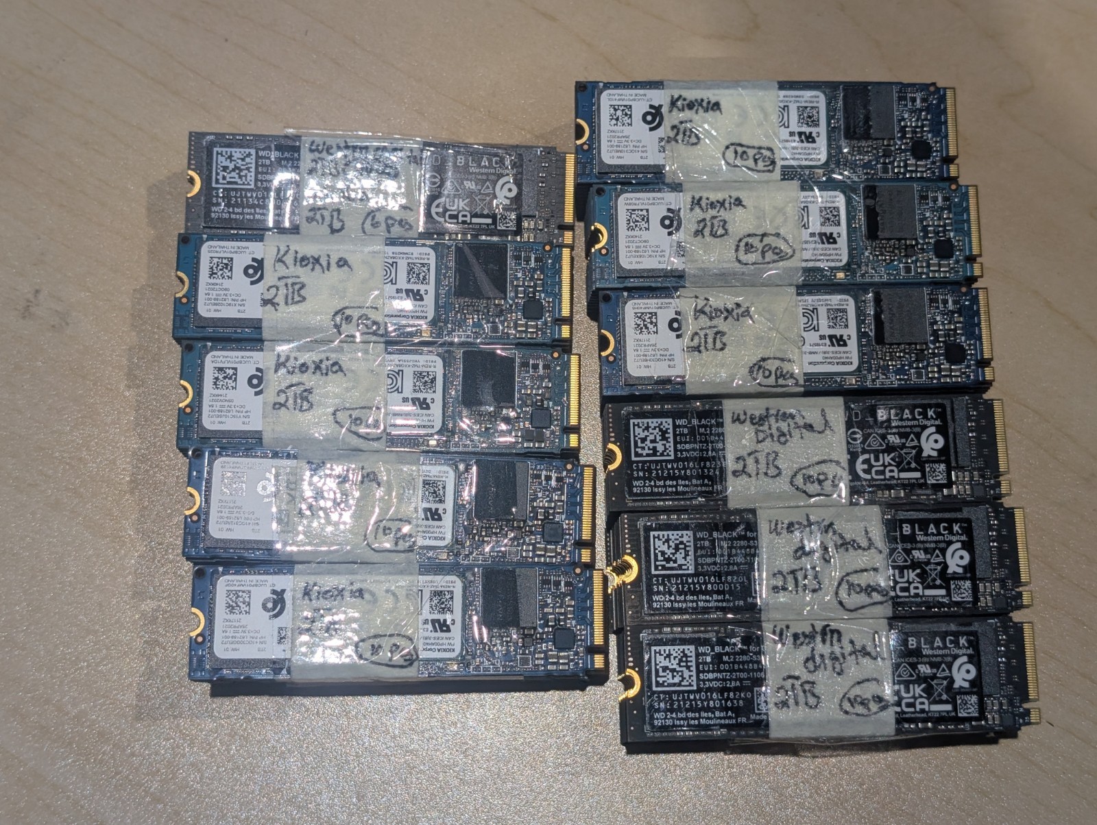 Lot of 10x 2TB NVMe M.2 SSD: WD SDBPNTZ-2T00 or Kioxia P/N L62189-001 99% Health