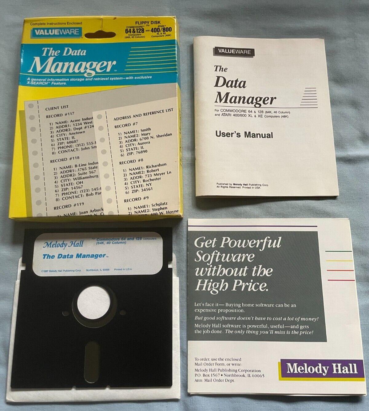 THE DATA MANAGER - Atari 400/800/C64/128 Computer Software Disk COMPLETE TESTED