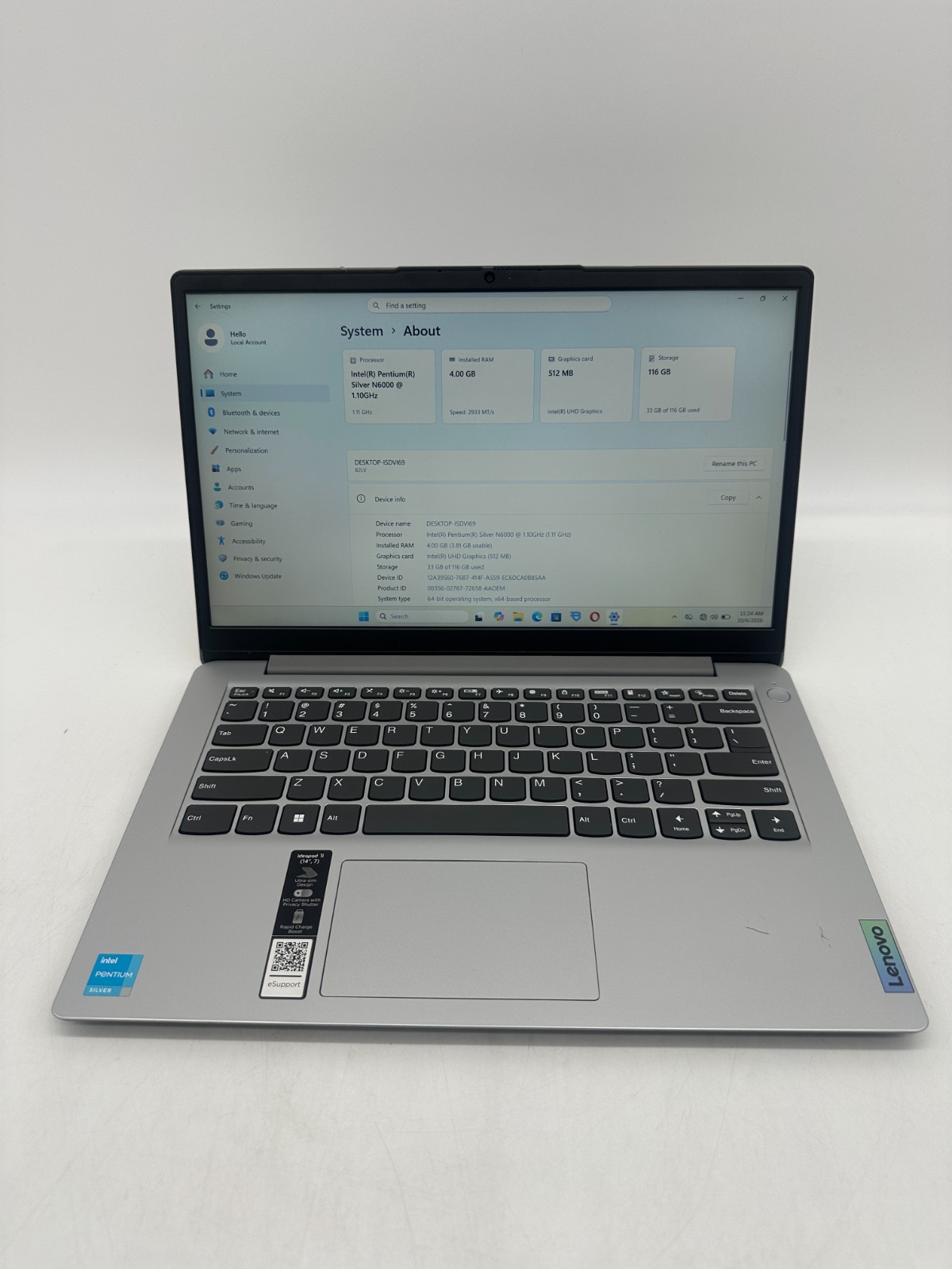 Lenovo IdeaPad1 14IJL7 14" Laptop FHD Intel Pentium Silver N6000 128GB 4GB