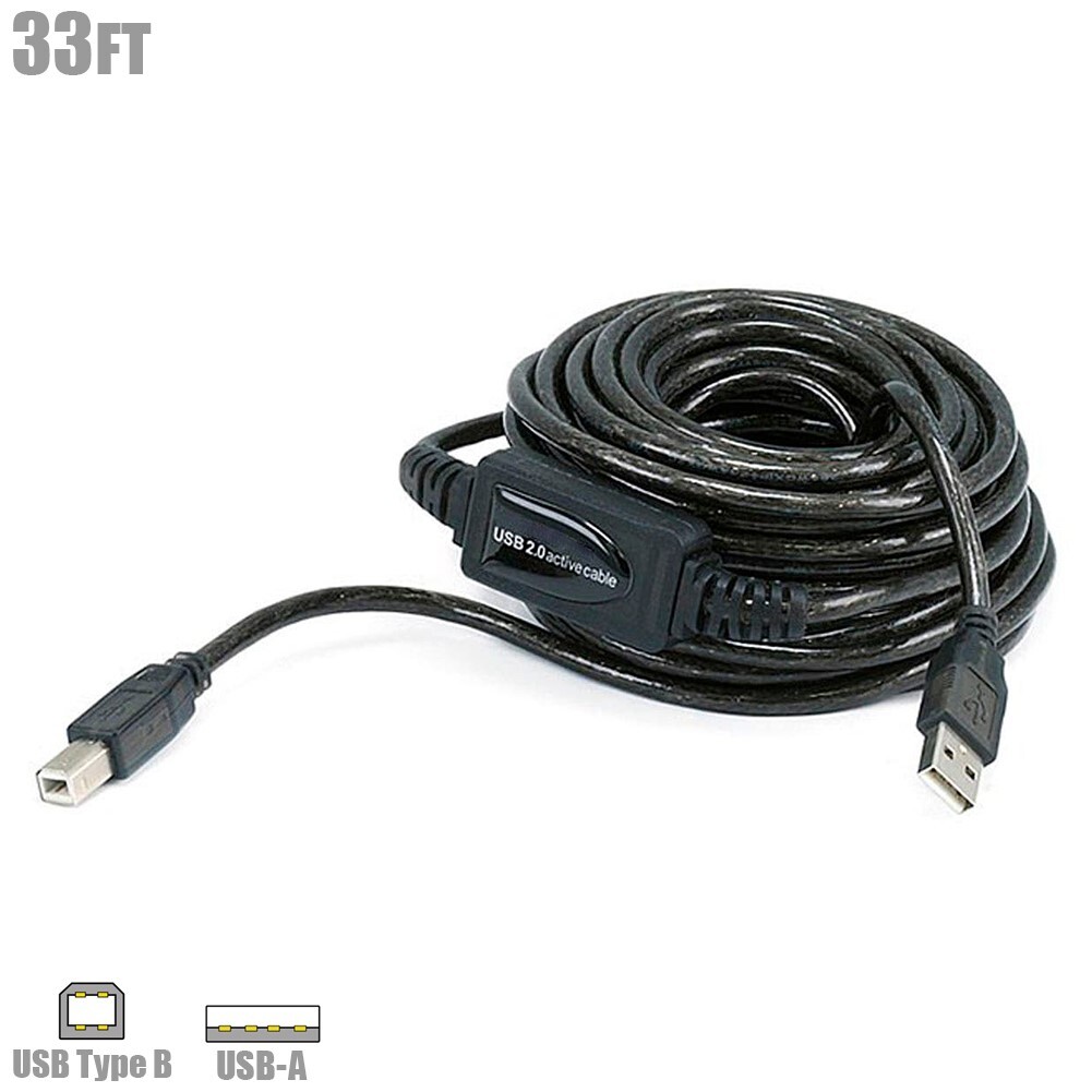 33FT USB-A Male to Type B Male Extension Cable Scanner Printer Digital Camera