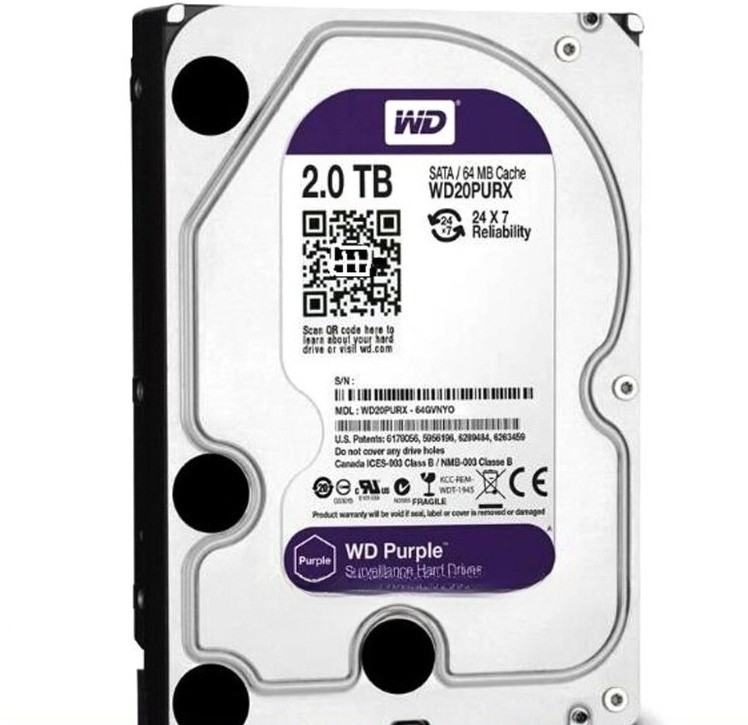 1PCS Purple Western Digital 2TB WD20PURX 5400 RPM 3.5 Inch Internal Hard Disk D