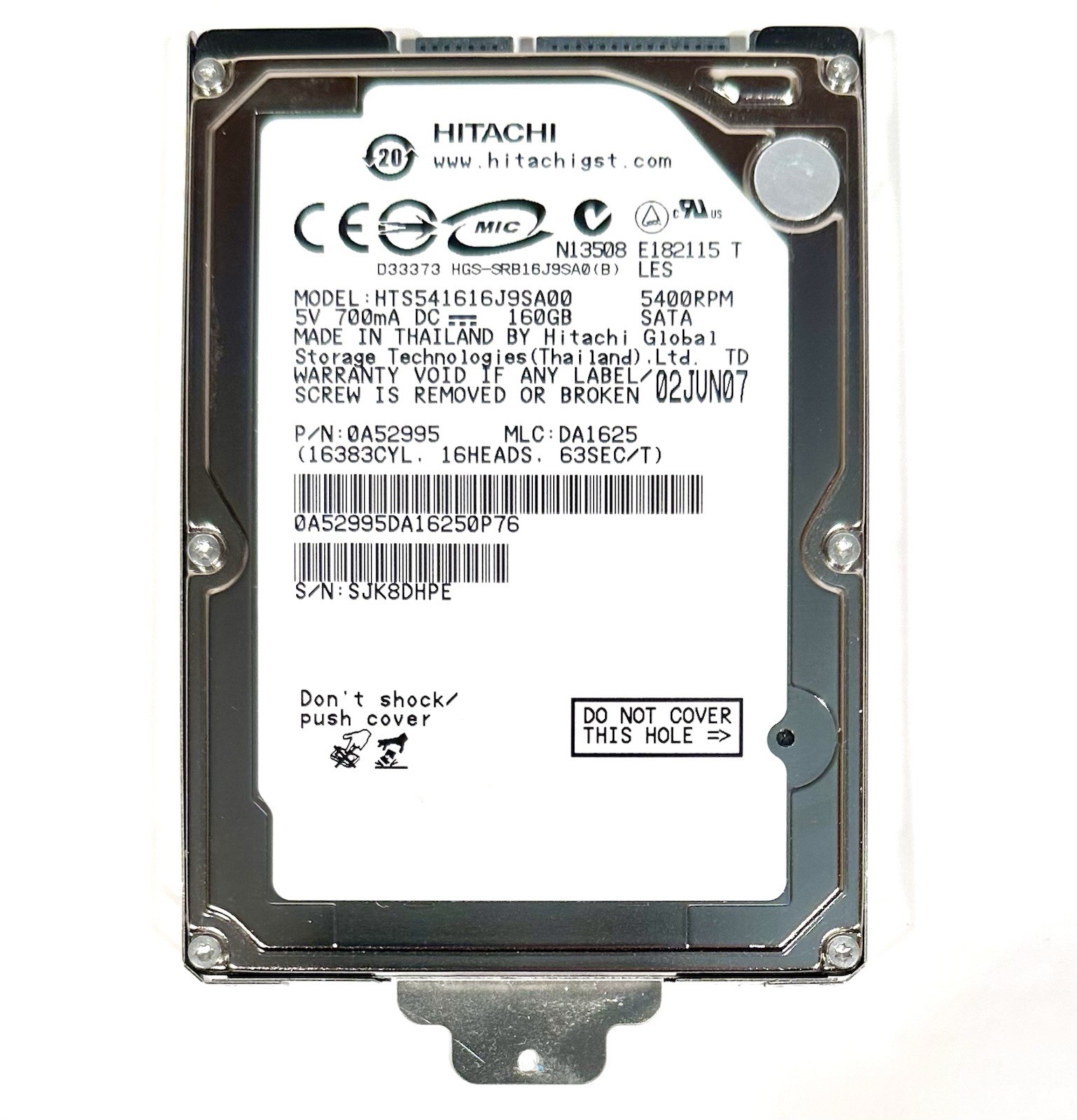 Hitachi 160GB SATA Laptop Hard Drive HTS541616J9SA00 P/N 0A52995 Working PLS RD