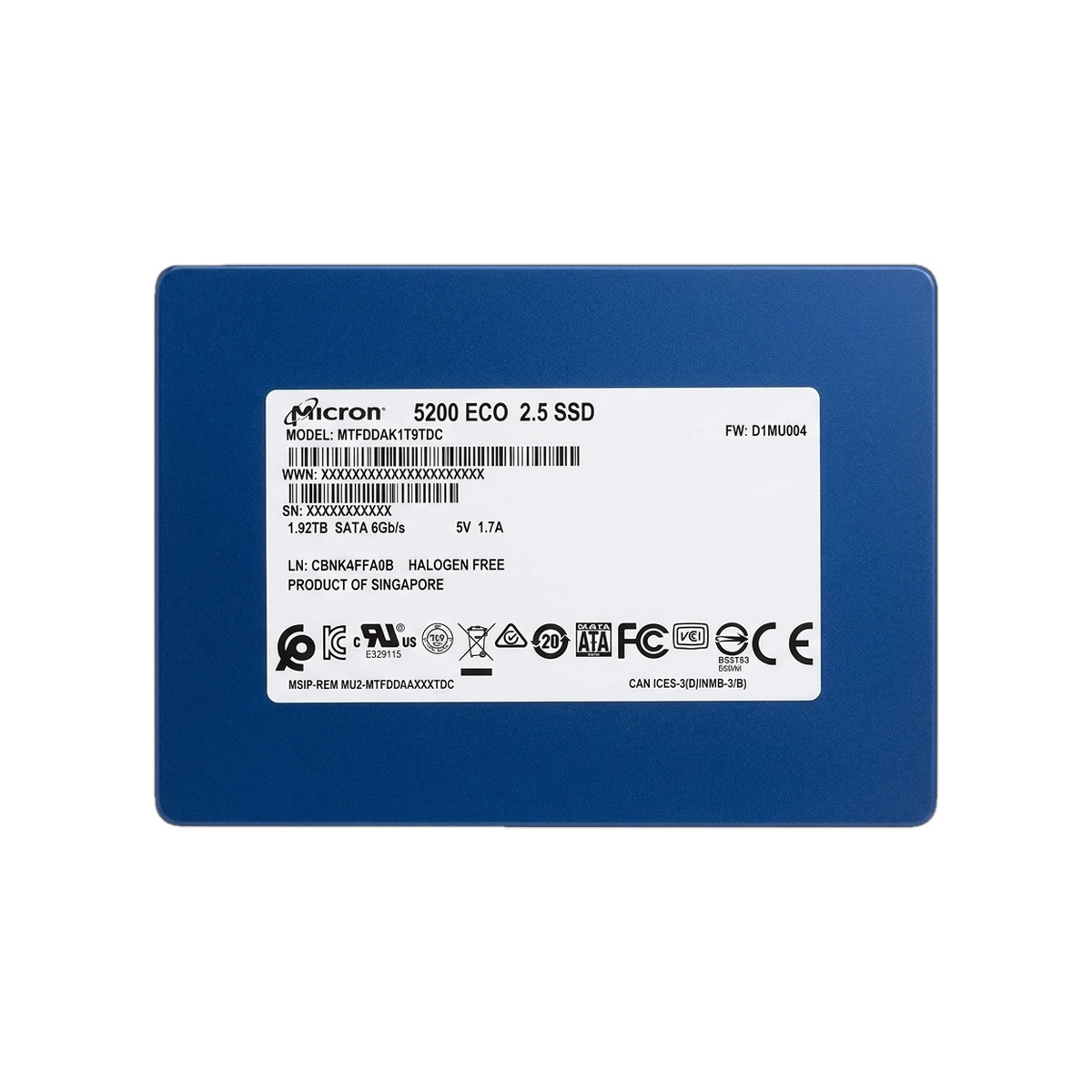 Micron 5200 ECO 1.92TB MTFDDAK1T9TDC SATA 6Gb/s 2.5in SSD (Used, Tested)