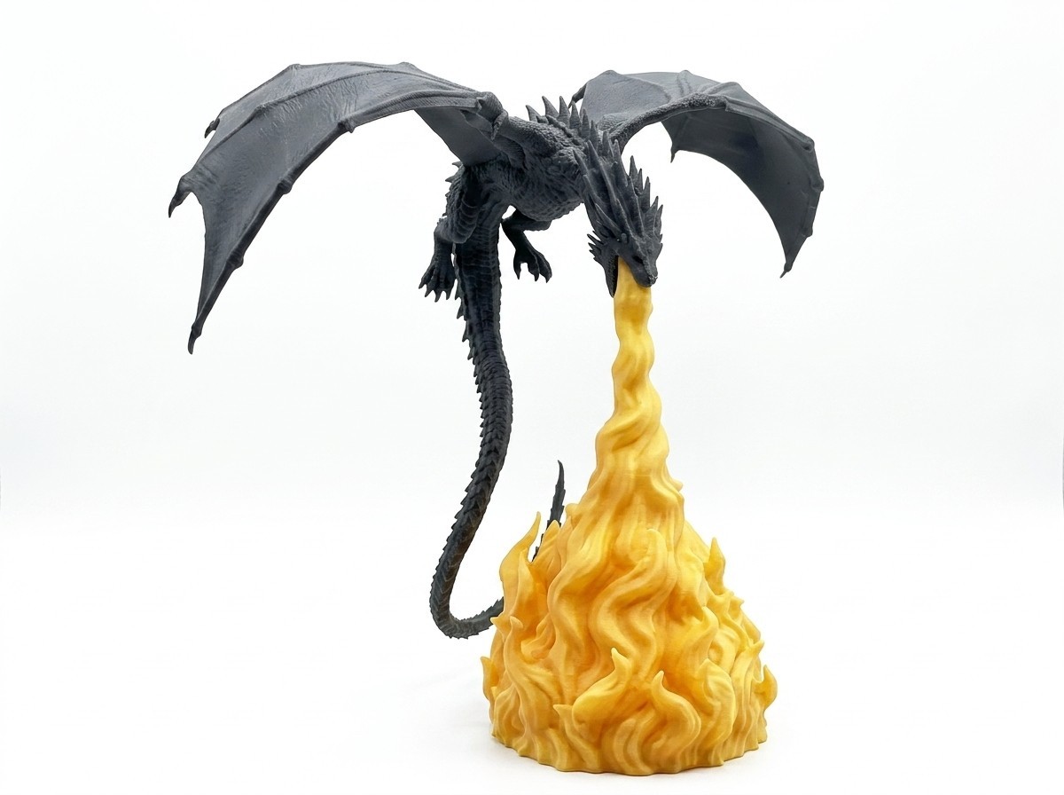 3D Printed Dragon LED Lamp 9” Battery Powered Fire Fantasy Sculpture Decor