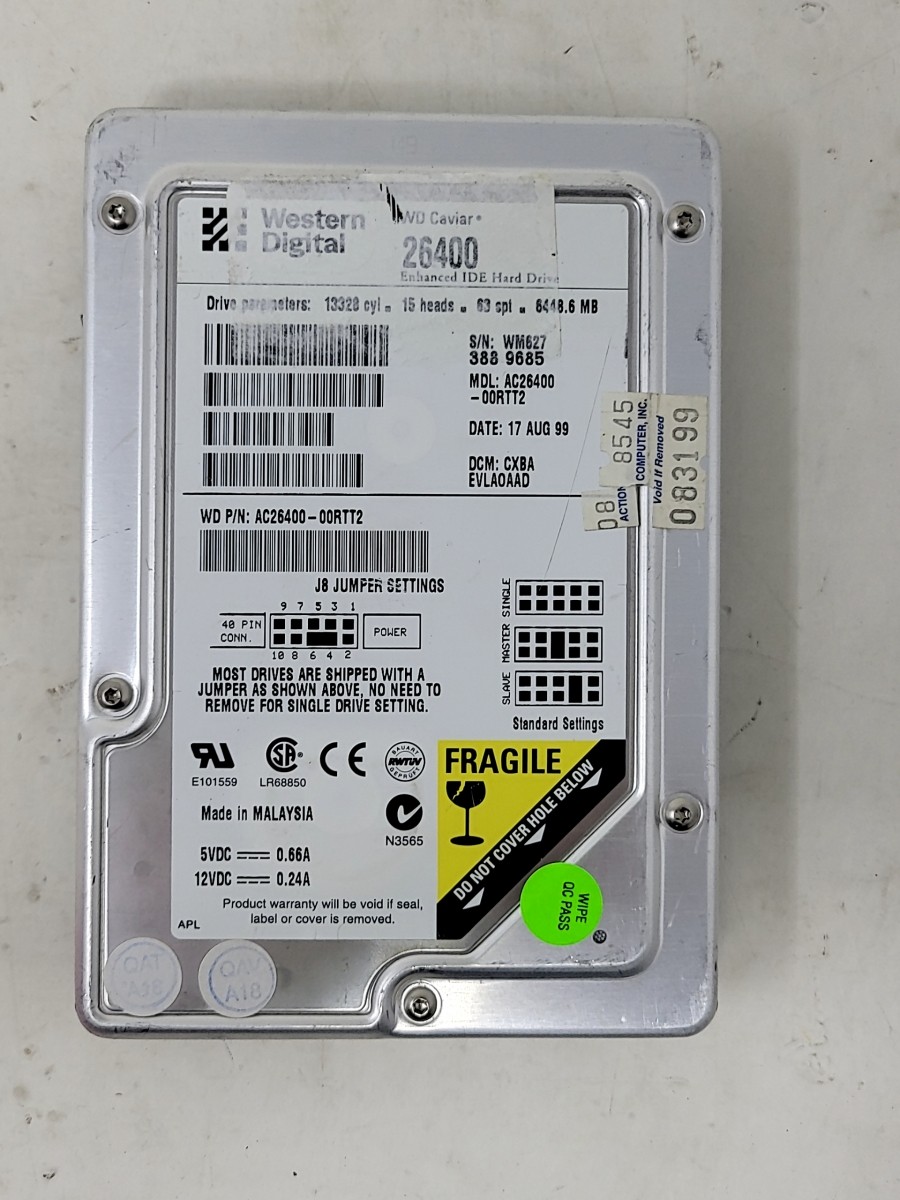 WESTERN DIGITAL AC26400 AC26400-00RTT2 Hard Drive 6.4GB 3.5" IDE