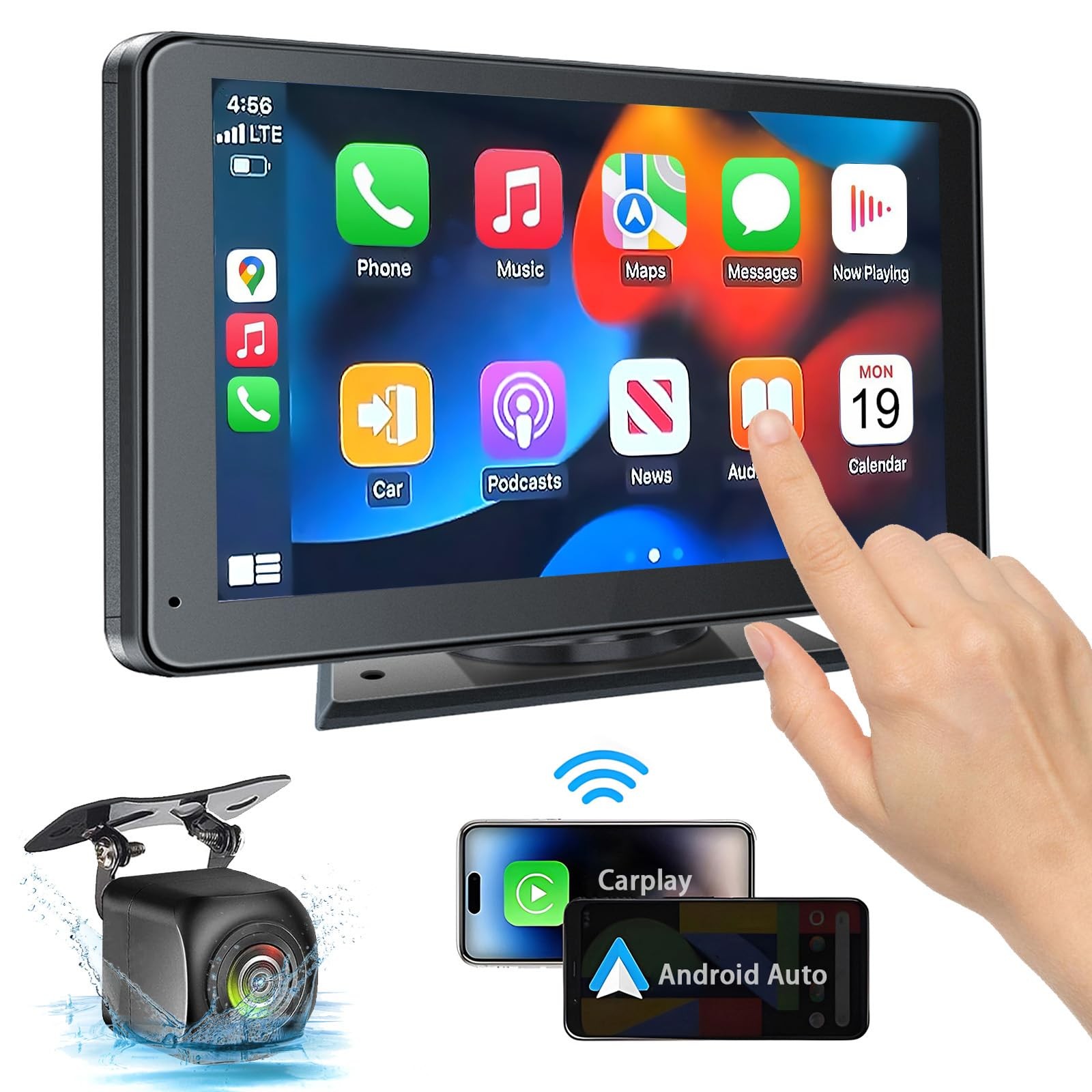 Portable Wireless with Apple CarPlay and Android Auto Screen for Car, 7" HD T...
