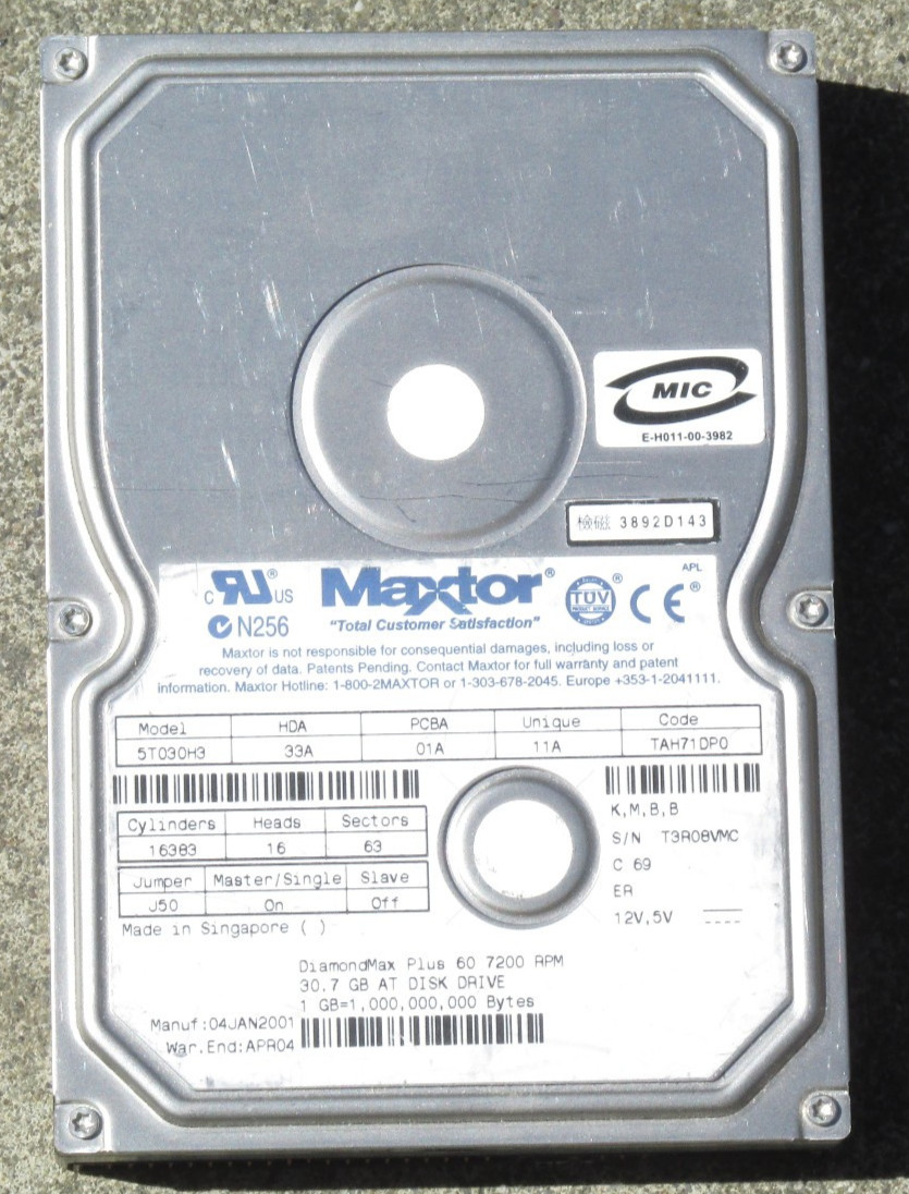 3.5" 7200rpm Maxtor DiamondMax Plus 60 5T030H3 30GB HDD Tested, Wiped