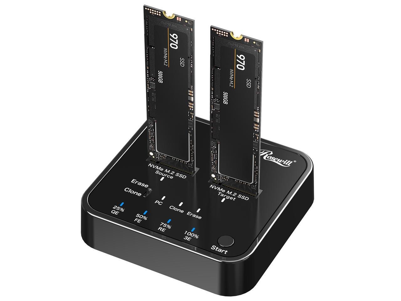 Rosewill M.2 NVMe Cloner + Eraser, M.2 Duplicator Dual Bay NVMe Enclosure, Tool-