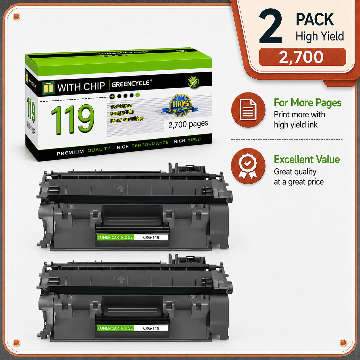 2PK CRG119 Toner Cartridge for Canon 119 ImageClass MF5960dn MF6160dw LBP6310dn
