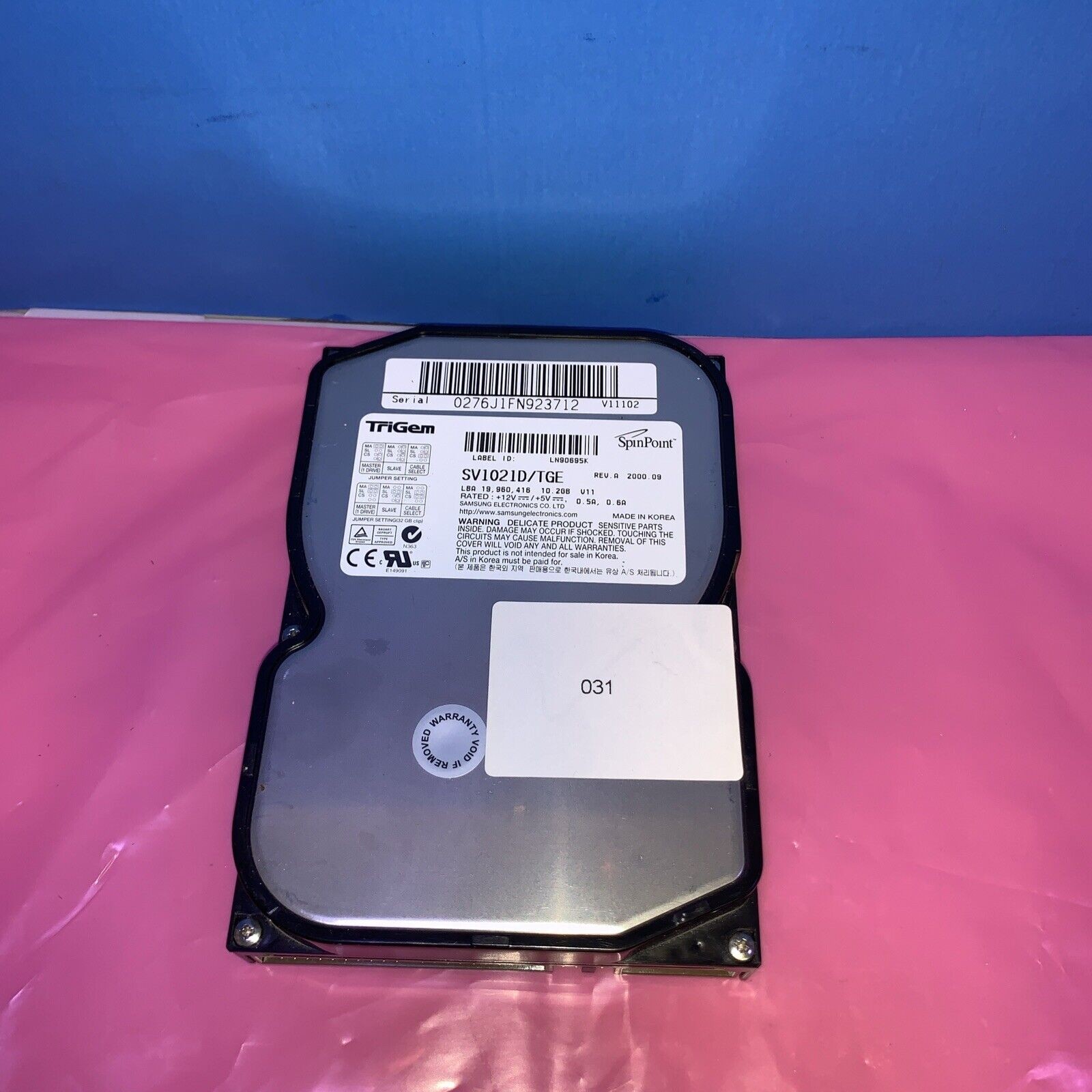 Vintage Samsung 10.2GB 5400RPM 3.5" Ultra DMA 66 IDE EIDE Hard Drive SV1021D/TGE