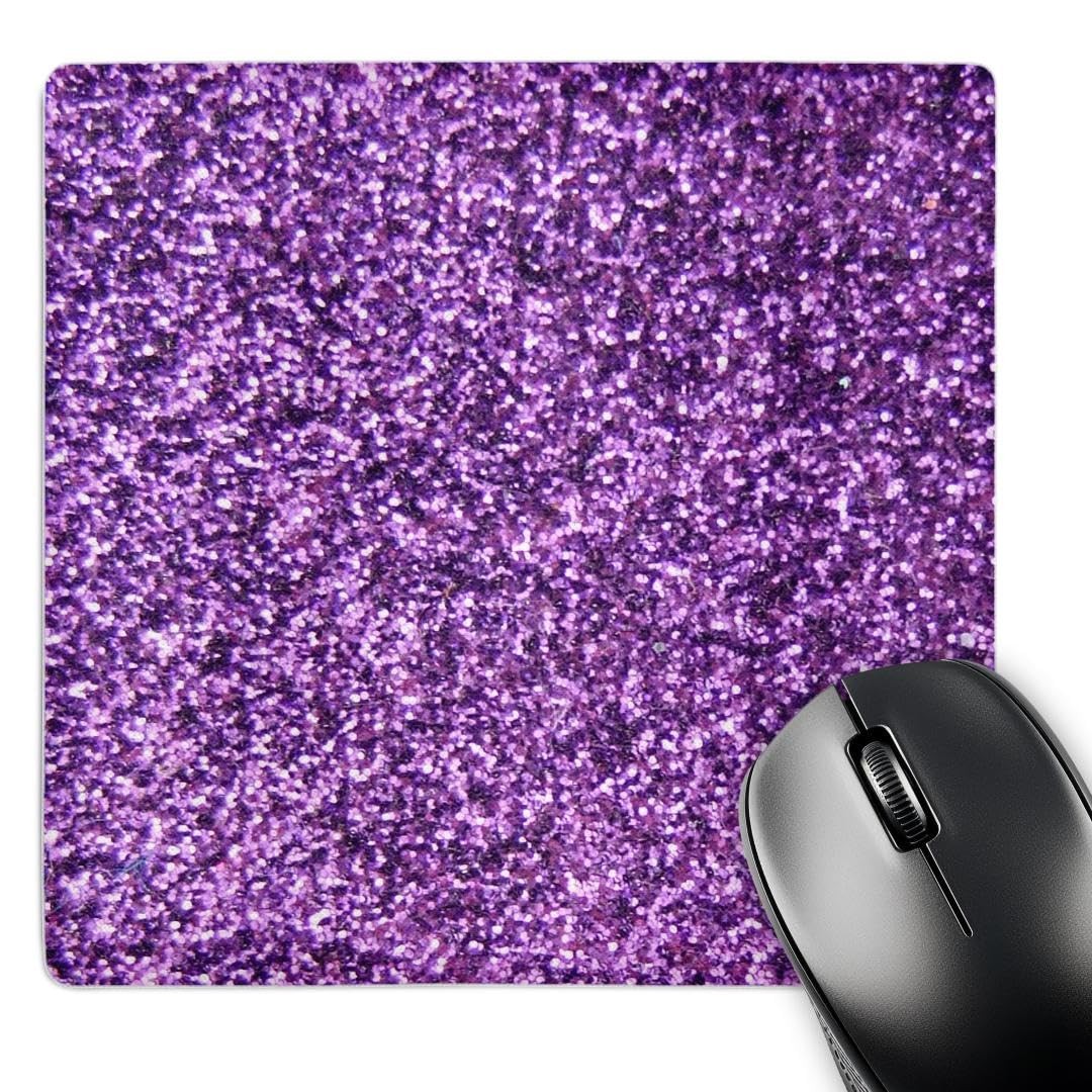 3dRose Purple Glitter 8x8in Mouse Pad Sparkly Glam Bling Fashion Trendy