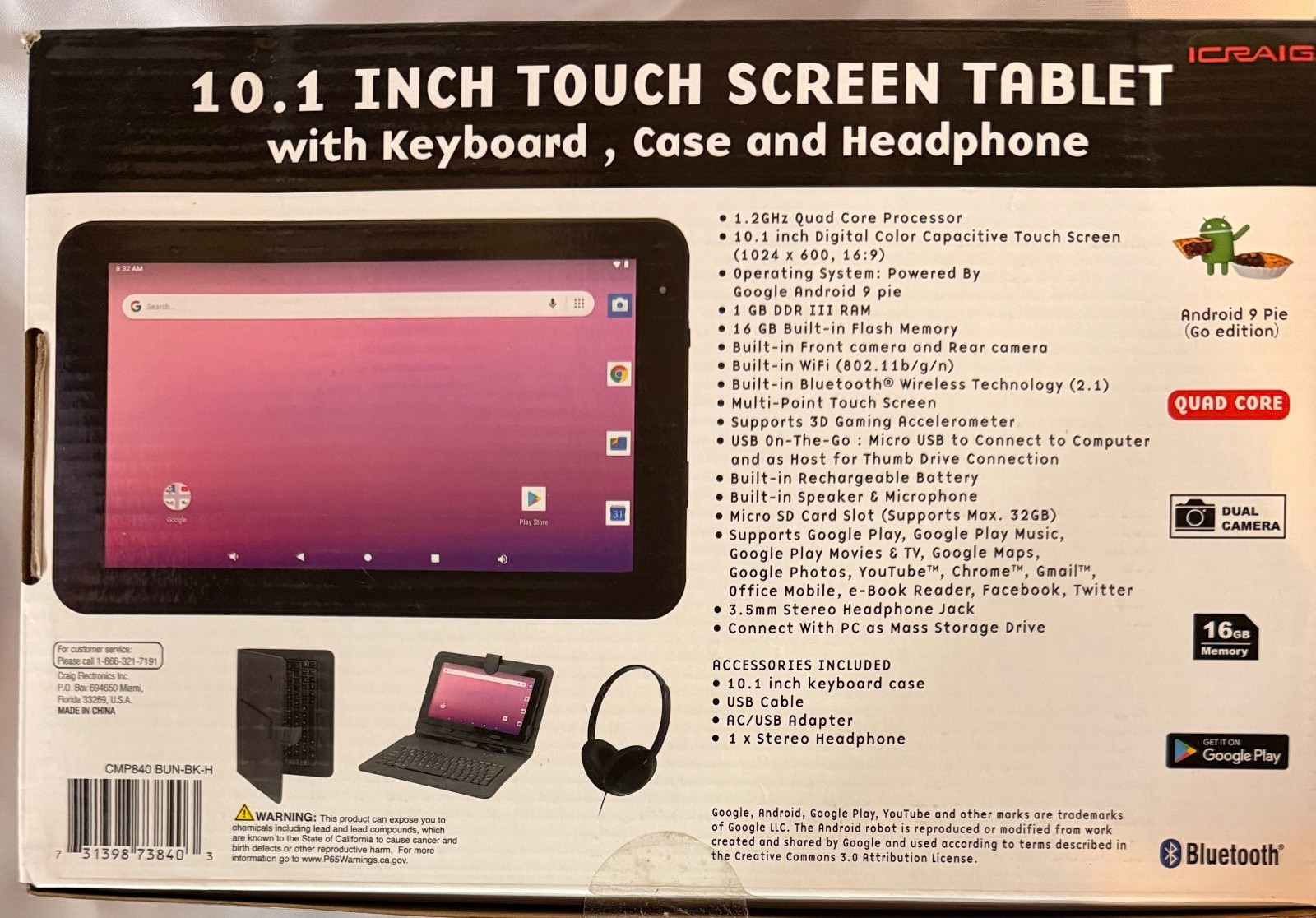 Craig Electronics ICRAIG 10.1 Inch Wireless Touch Screen Tablet New In Box