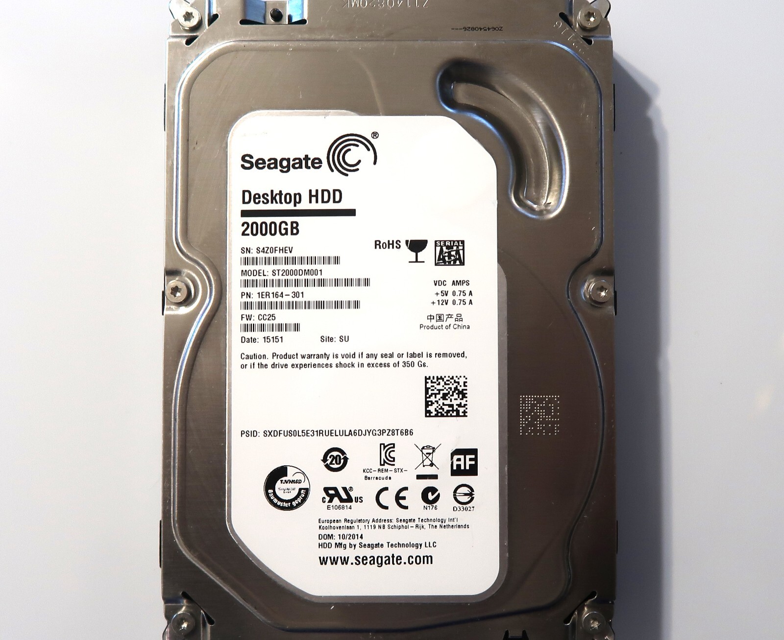 Seagate ST2000DM001 1ER164-301 CC25 SU China (S4Z0) 3.5" 2.0TB Sata 10/2014