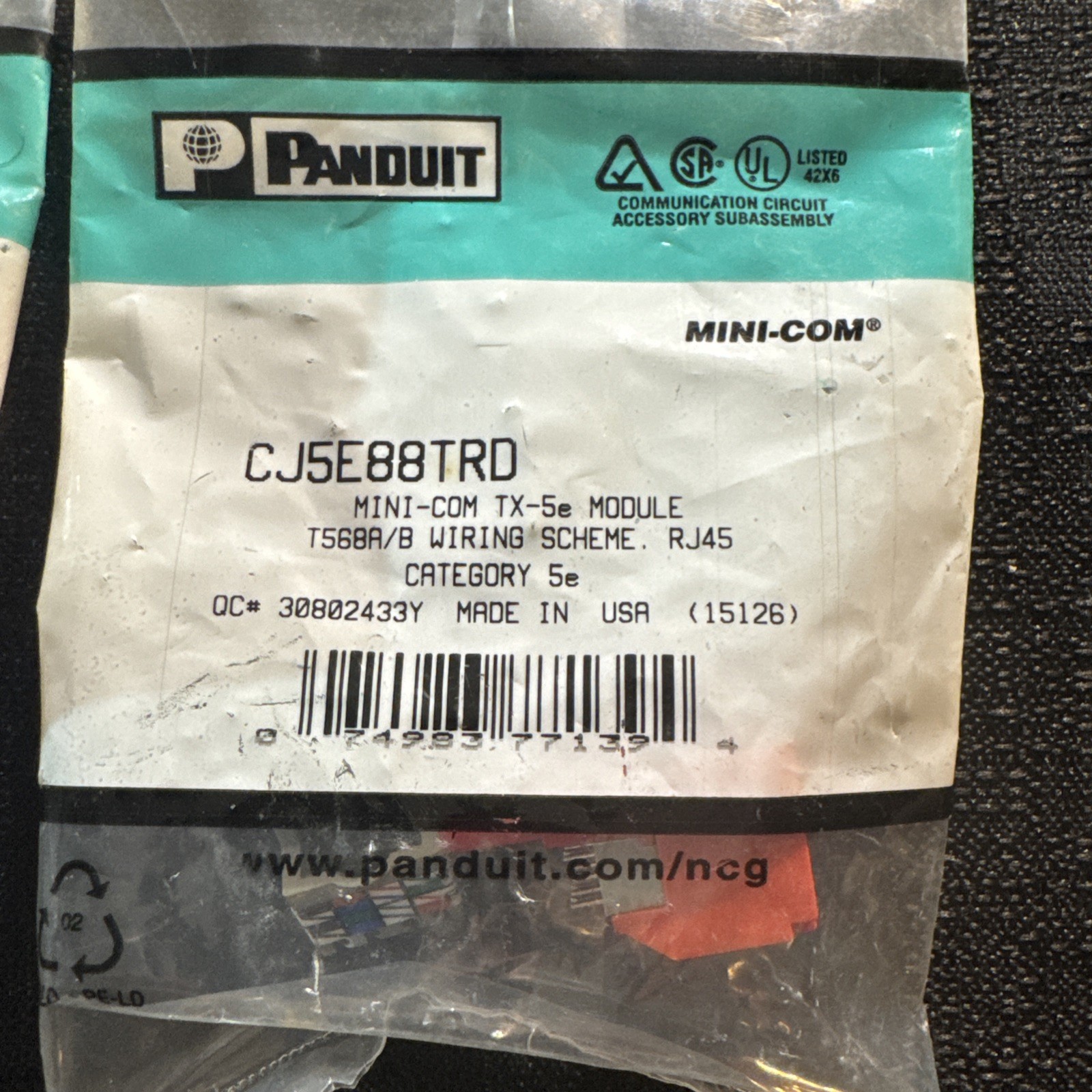 Panduit CJ5E88TRD Mini-Com® TX5E™ T Style UTP Jack Module, Red (Qty 10)