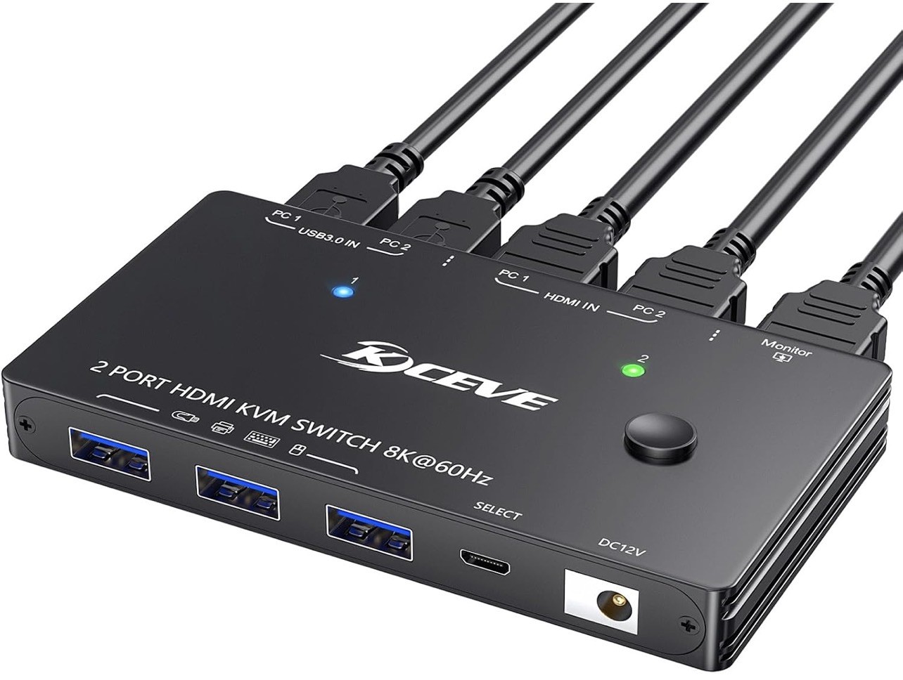 KCEVE KVM SWITCH 2 PC 1 MONITOR HDMI SHARE 3 USB3.0 DEVICES  Switch (KC-KVM8201)