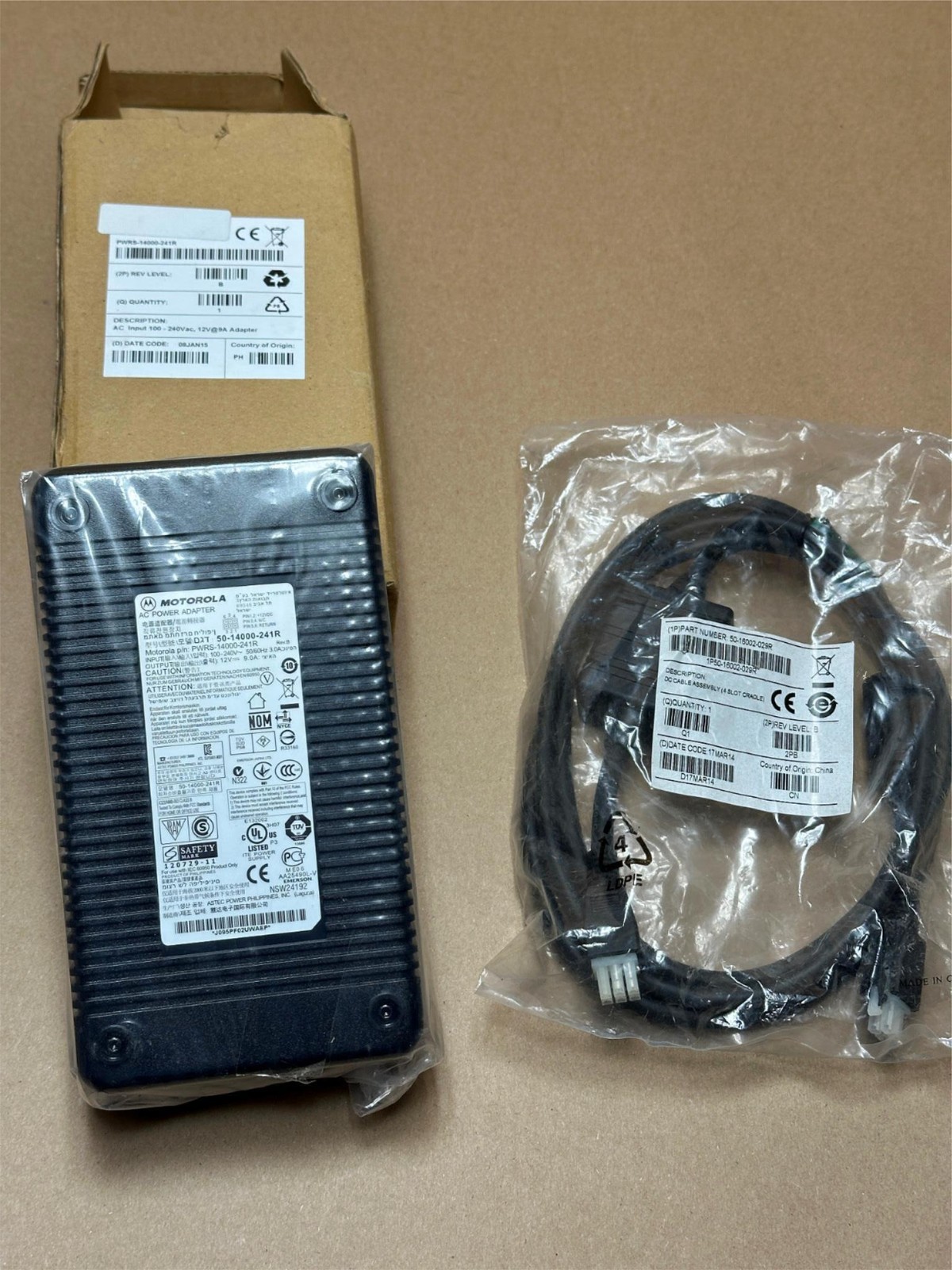 NEW Motorola Symbol Zebra DC Power Supply 50-14000-241R & Cable 50-16002-029R
